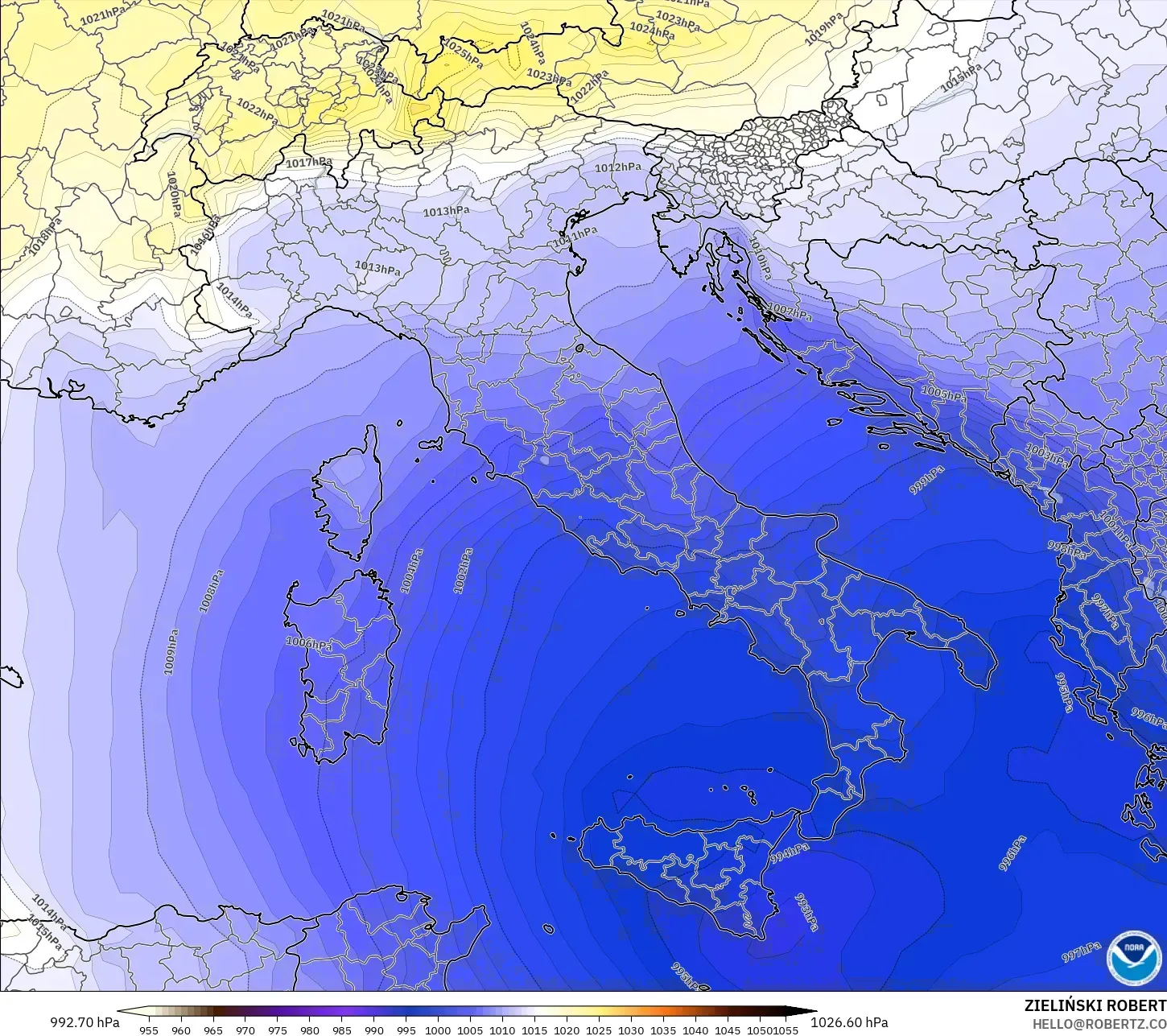 GFS modelo - Italia, Presión