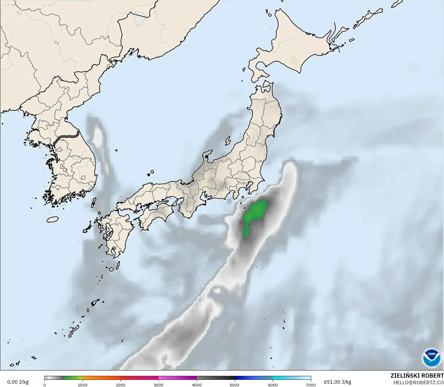 GFS modelo - Japón, CAPE