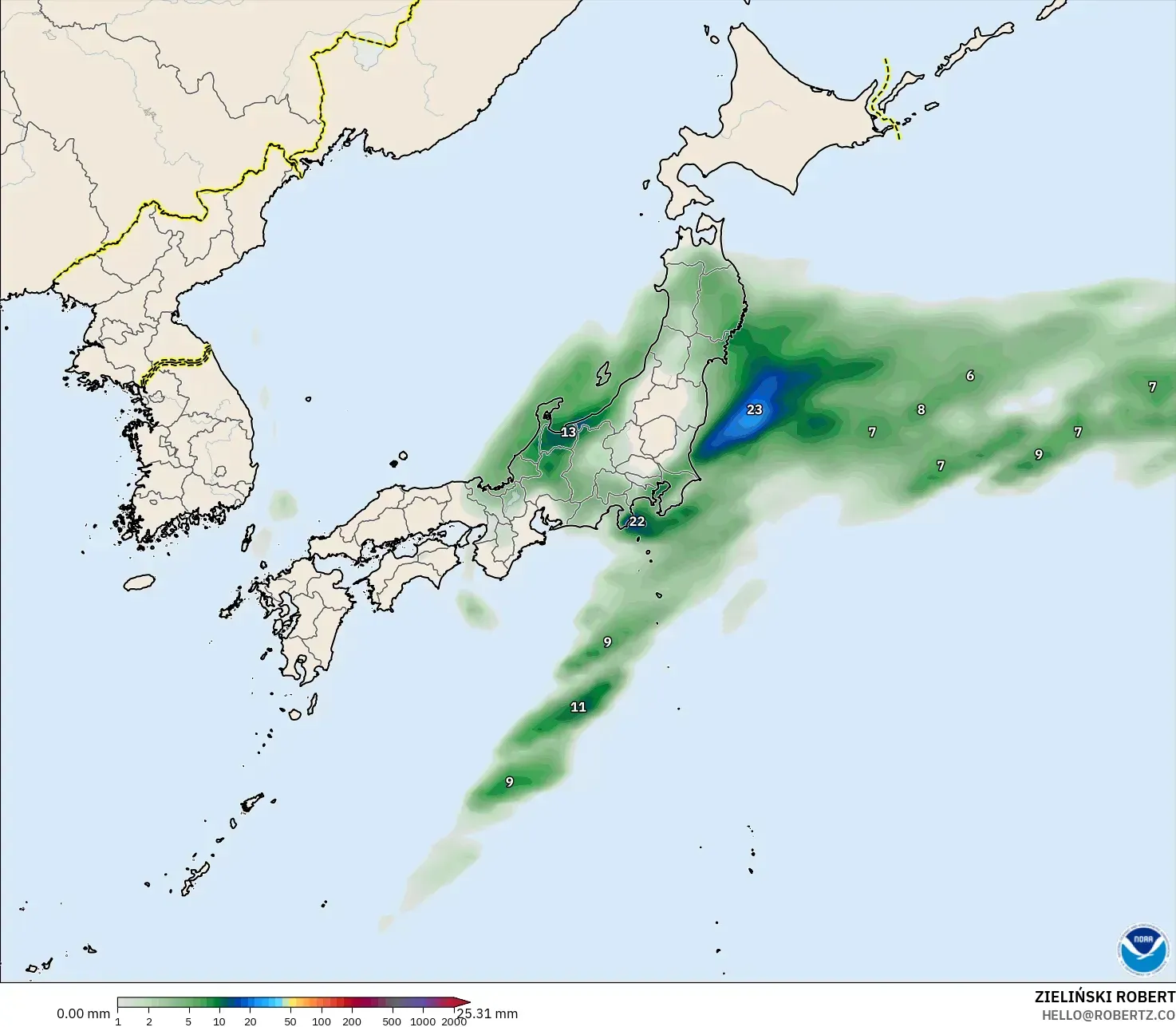 GFS modelo - Japón, Acumulación de precipitación