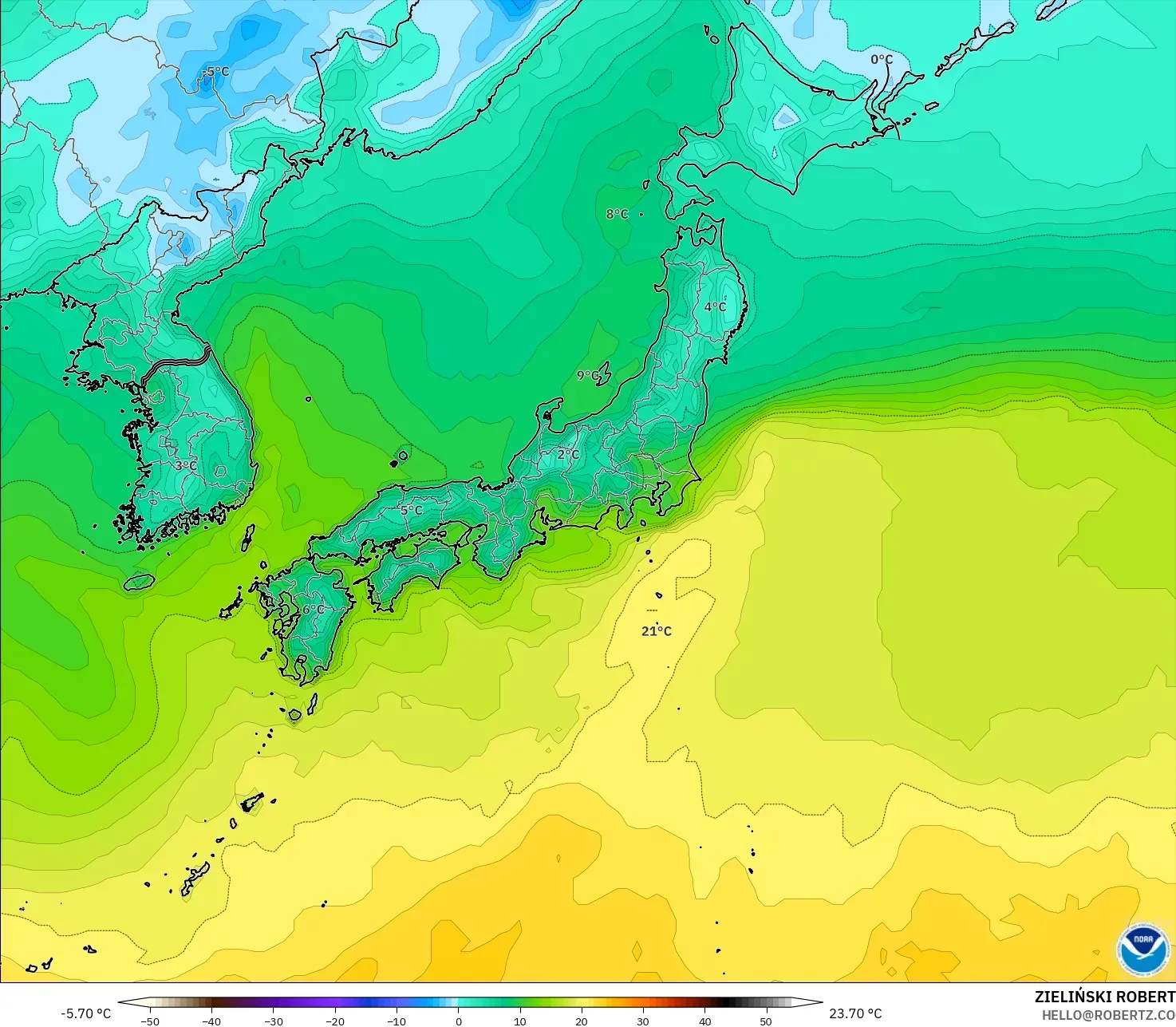 GFS modelo - Japón, Temperatura a 2 m