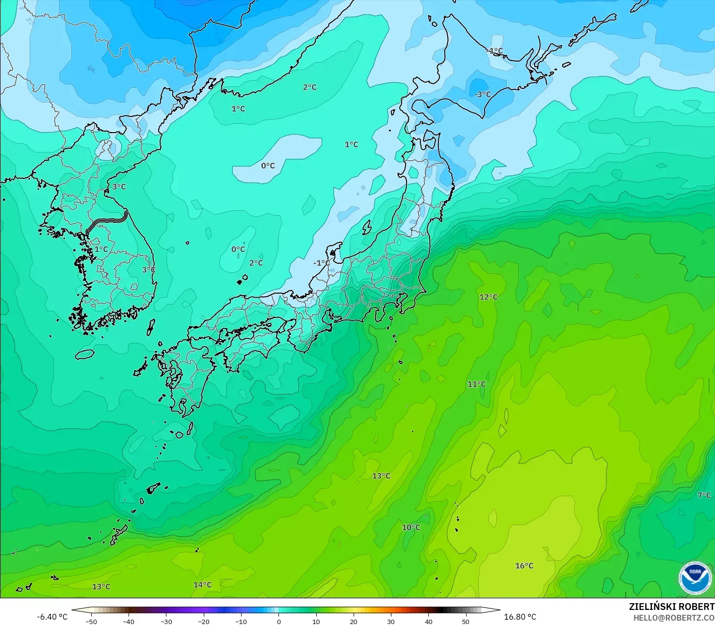 GFS modelo - Japón, Temperatura a 850 hPa