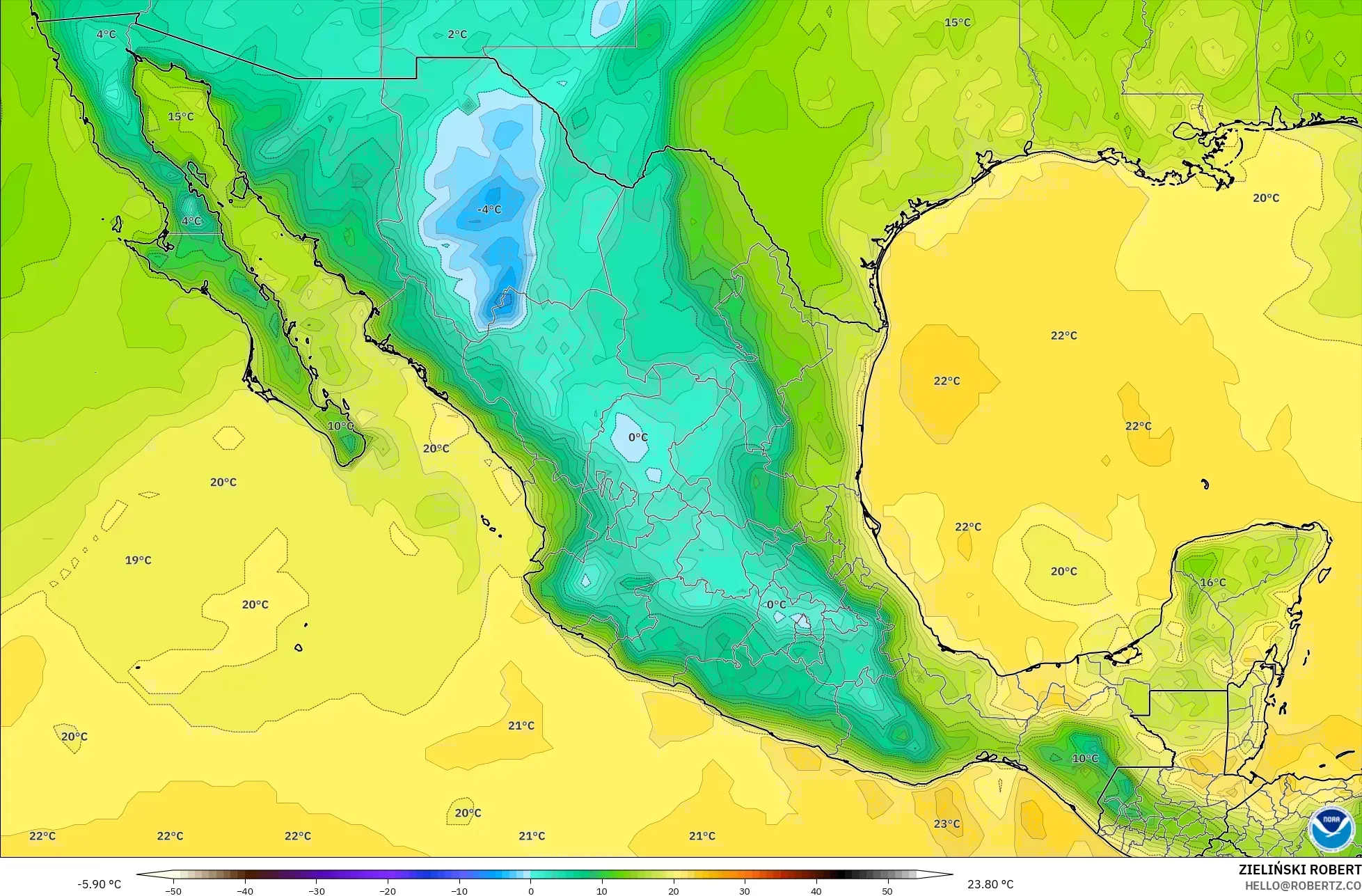 GFS modelo - México, Punto de rocío a 2 m