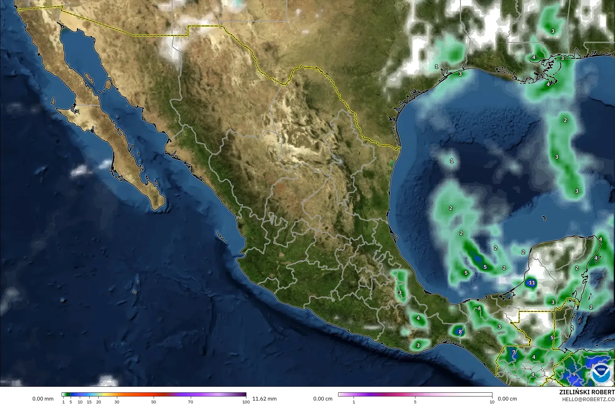 GFS modelo - México, Precipitación, nubes y presión