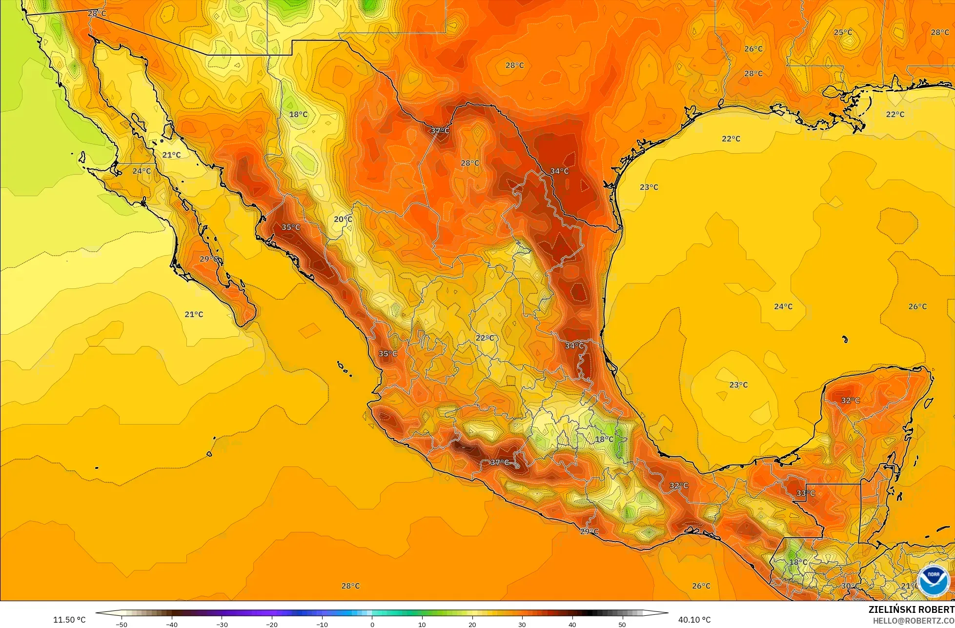 GFS modelo - México, Temperatura a 2 m
