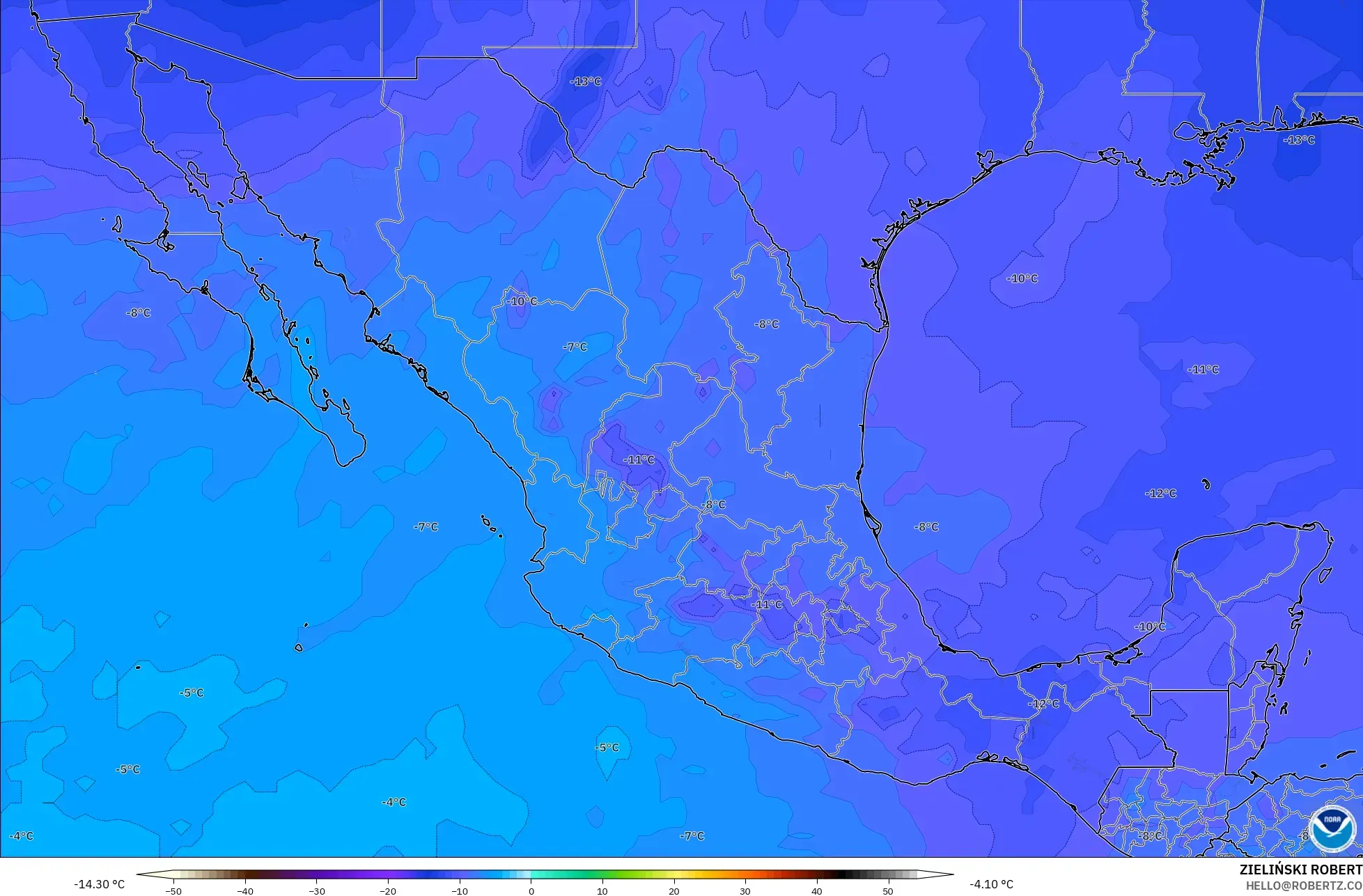 GFS modelo - México, Temperatura a 500 hPa
