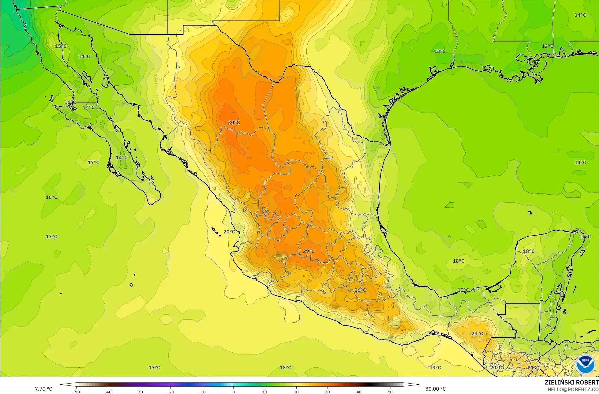 GFS modelo - México, Temperatura a 850 hPa