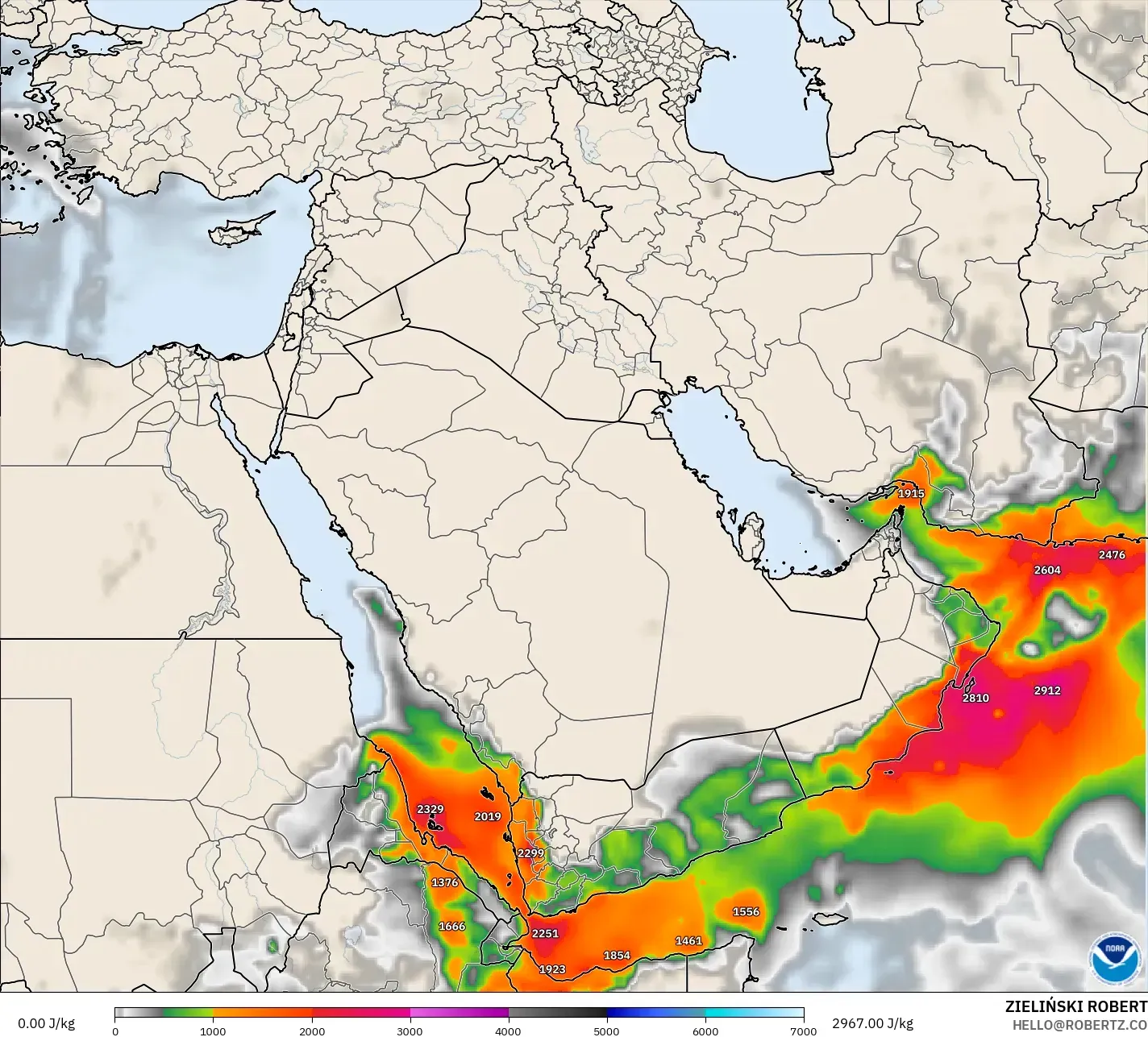 GFS modelo - Oriente Medio, CAPE