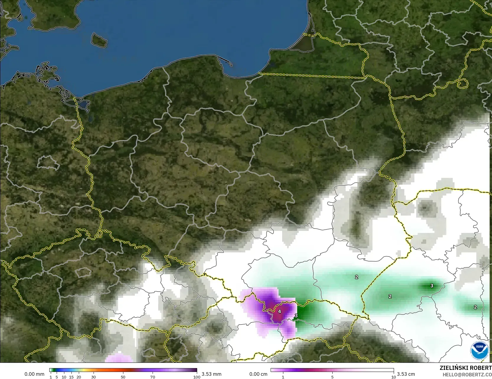 GFS modelo - Polonia, Precipitación, nubes y presión