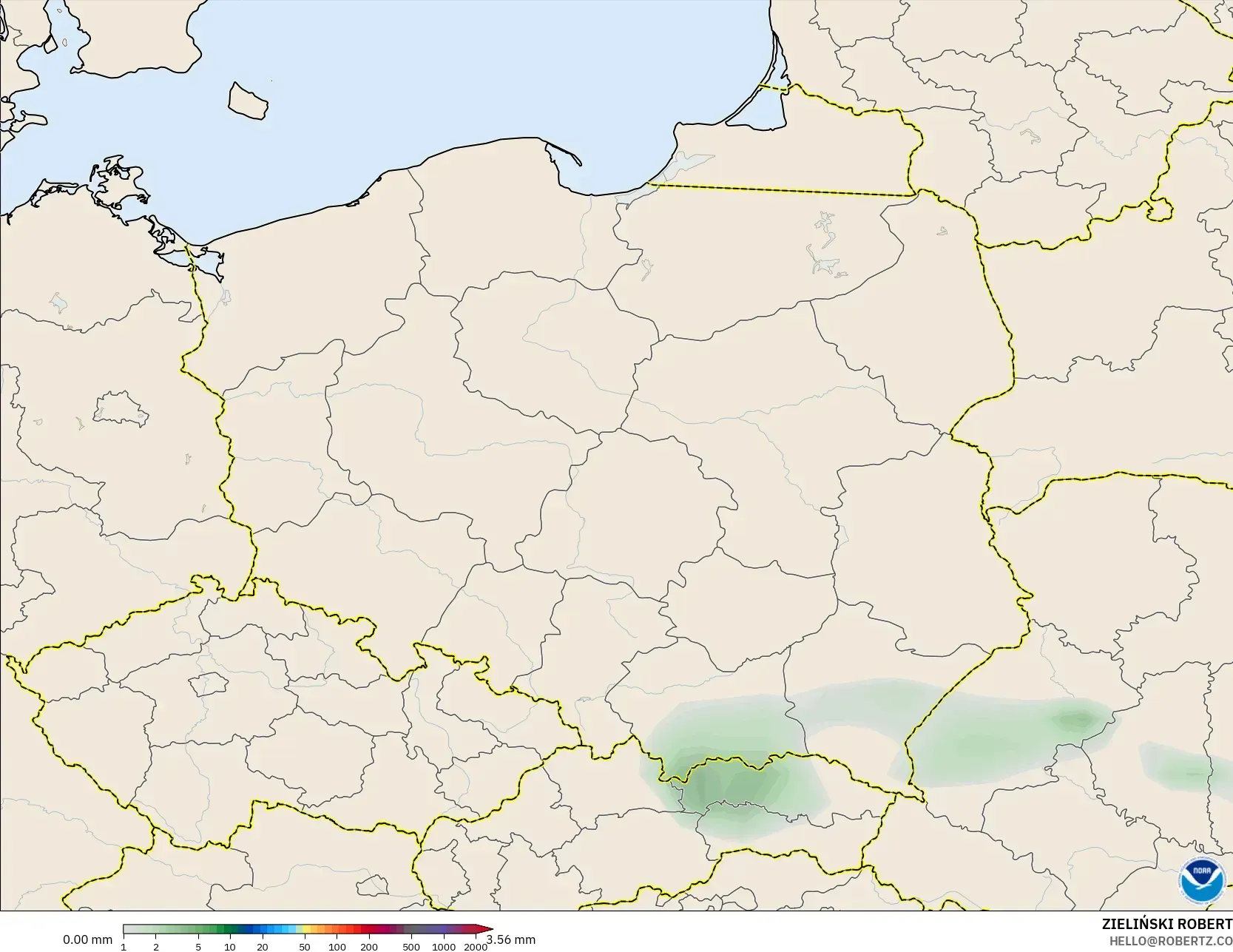 GFS modelo - Polonia, Acumulación de precipitación