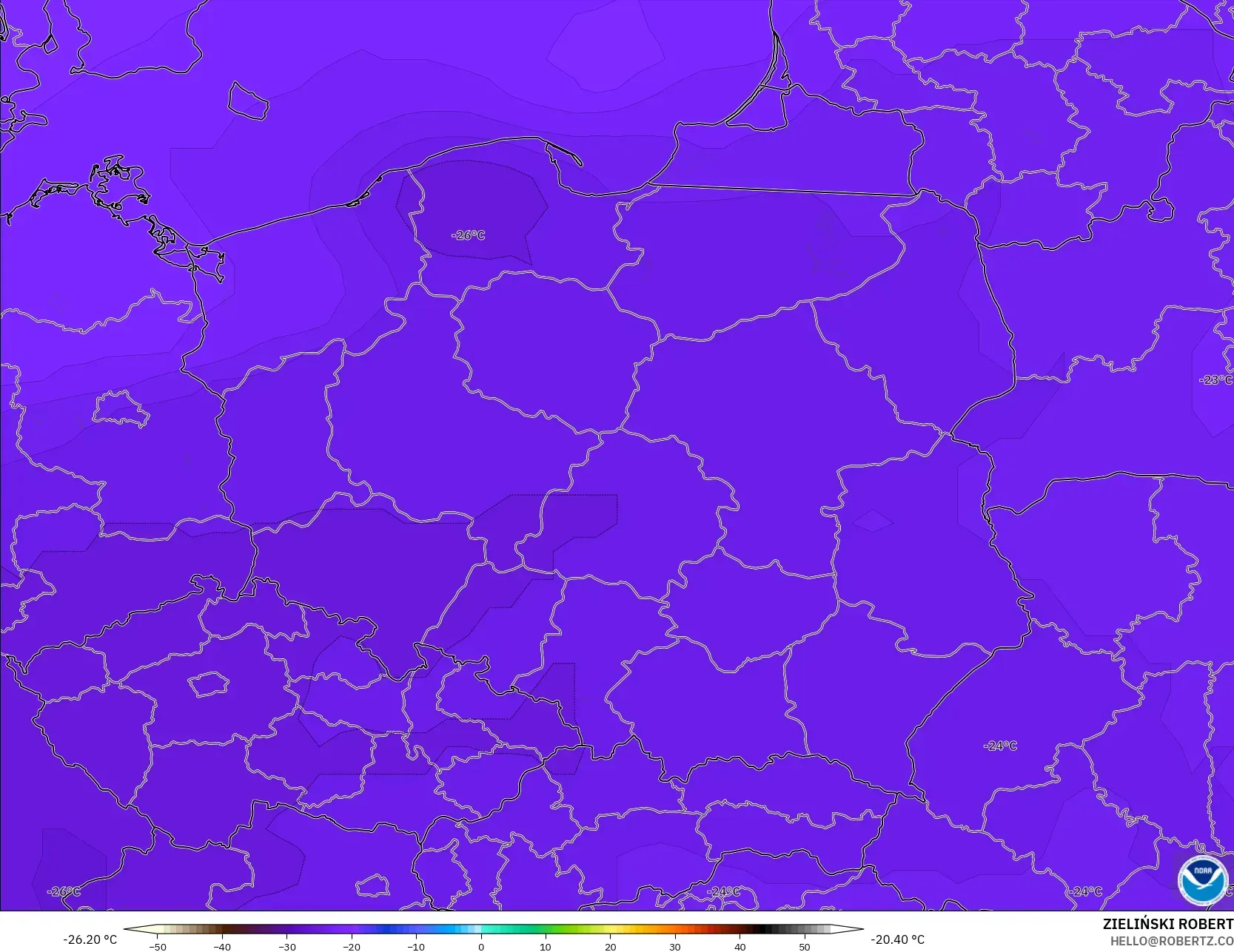 GFS modelo - Polonia, Temperatura a 500 hPa