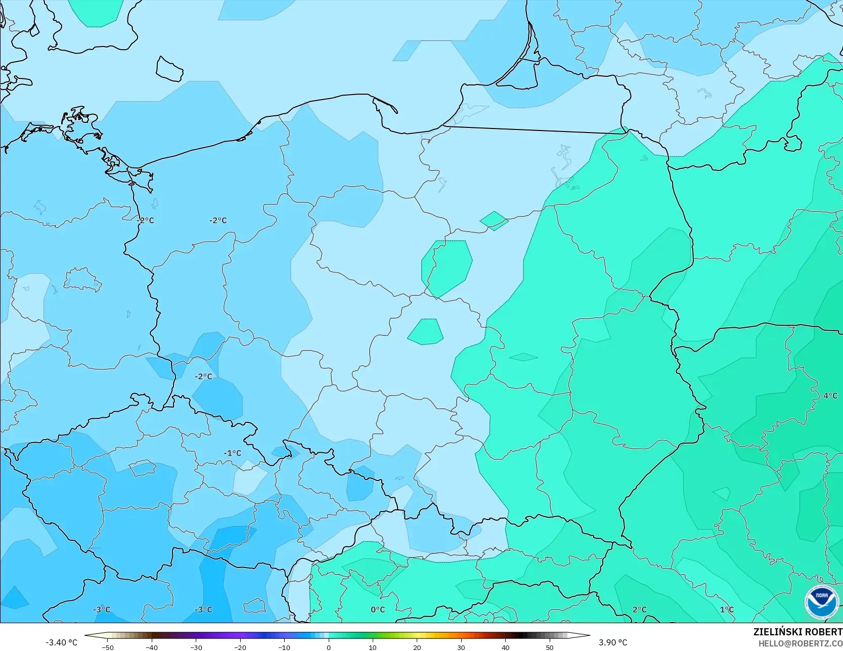 GFS modelo - Polonia, Temperatura a 850 hPa