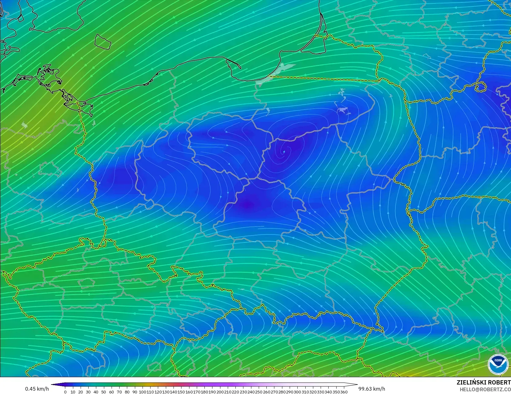 GFS modelo - Polonia, Viento a 300 hPa (corriente en chorro)