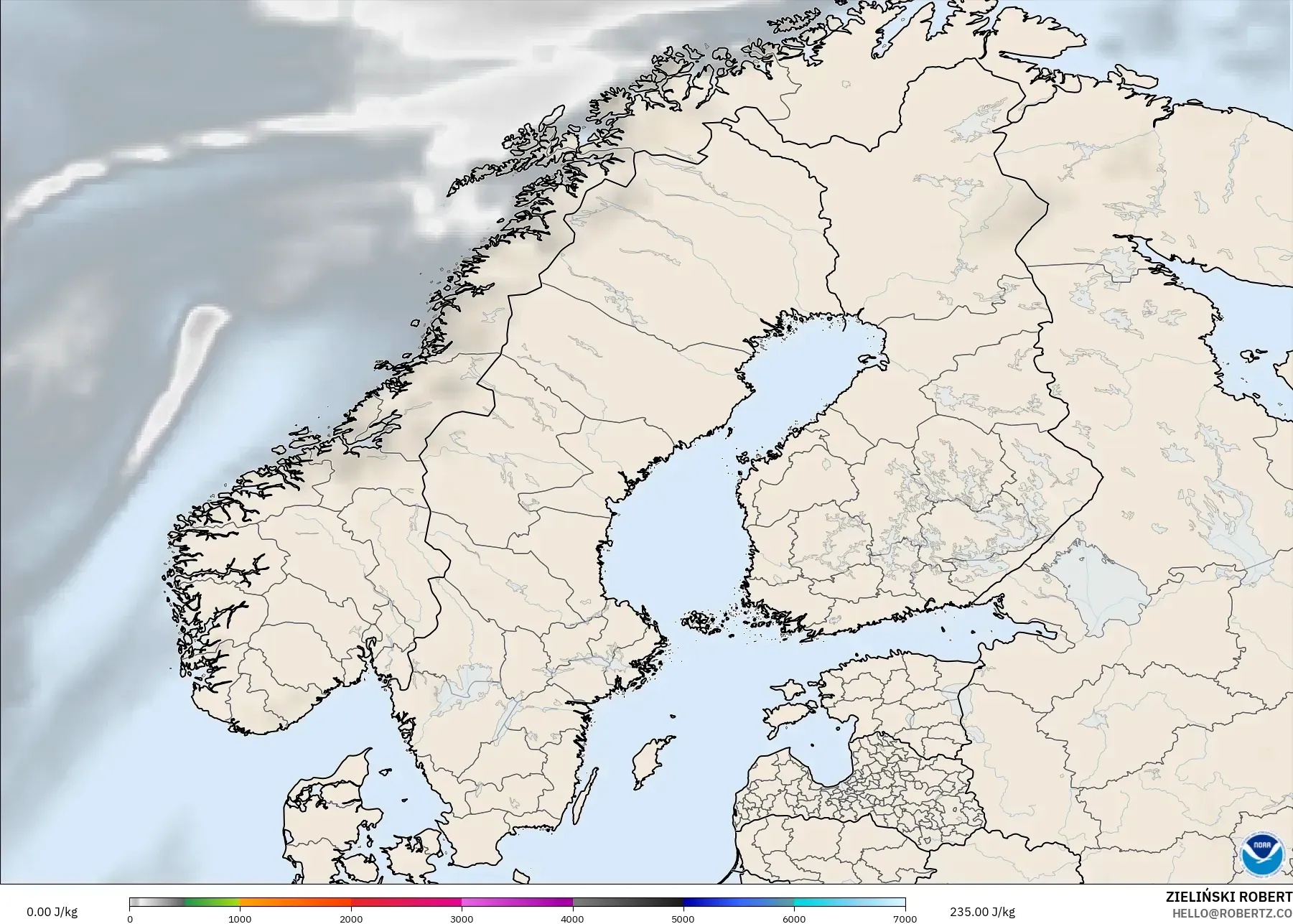 GFS modelo - Escandinavia, CAPE