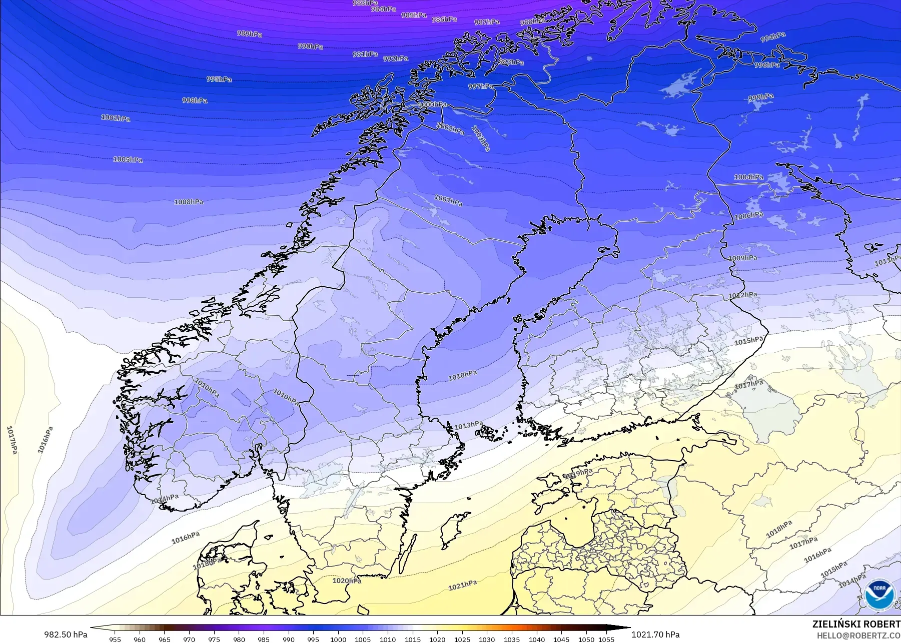 GFS modelo - Escandinavia, Presión