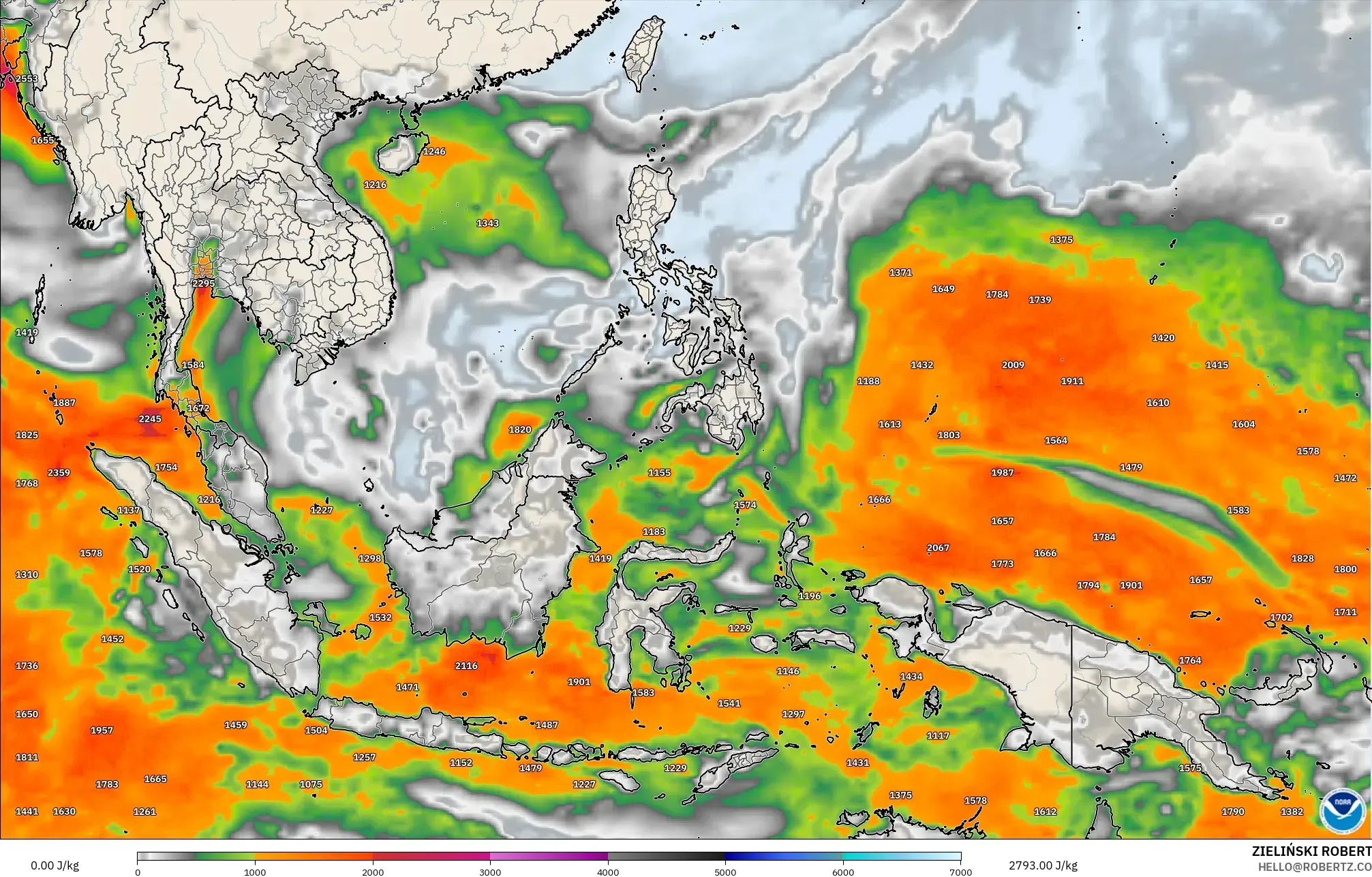 GFS modelo - Sudeste Asiático, CAPE