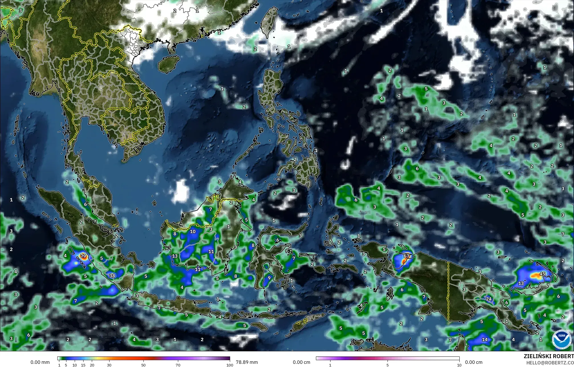 GFS modelo - Sudeste Asiático, Precipitación, nubes y presión