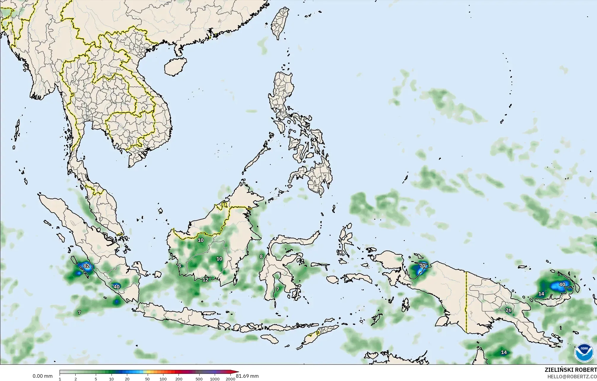 GFS modelo - Sudeste Asiático, Acumulación de precipitación