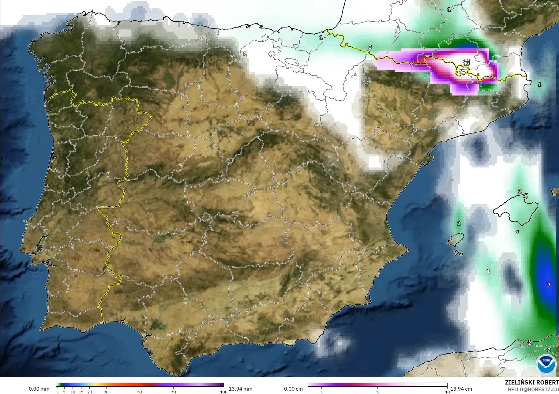 GFS modelo - España, Precipitación, nubes y presión