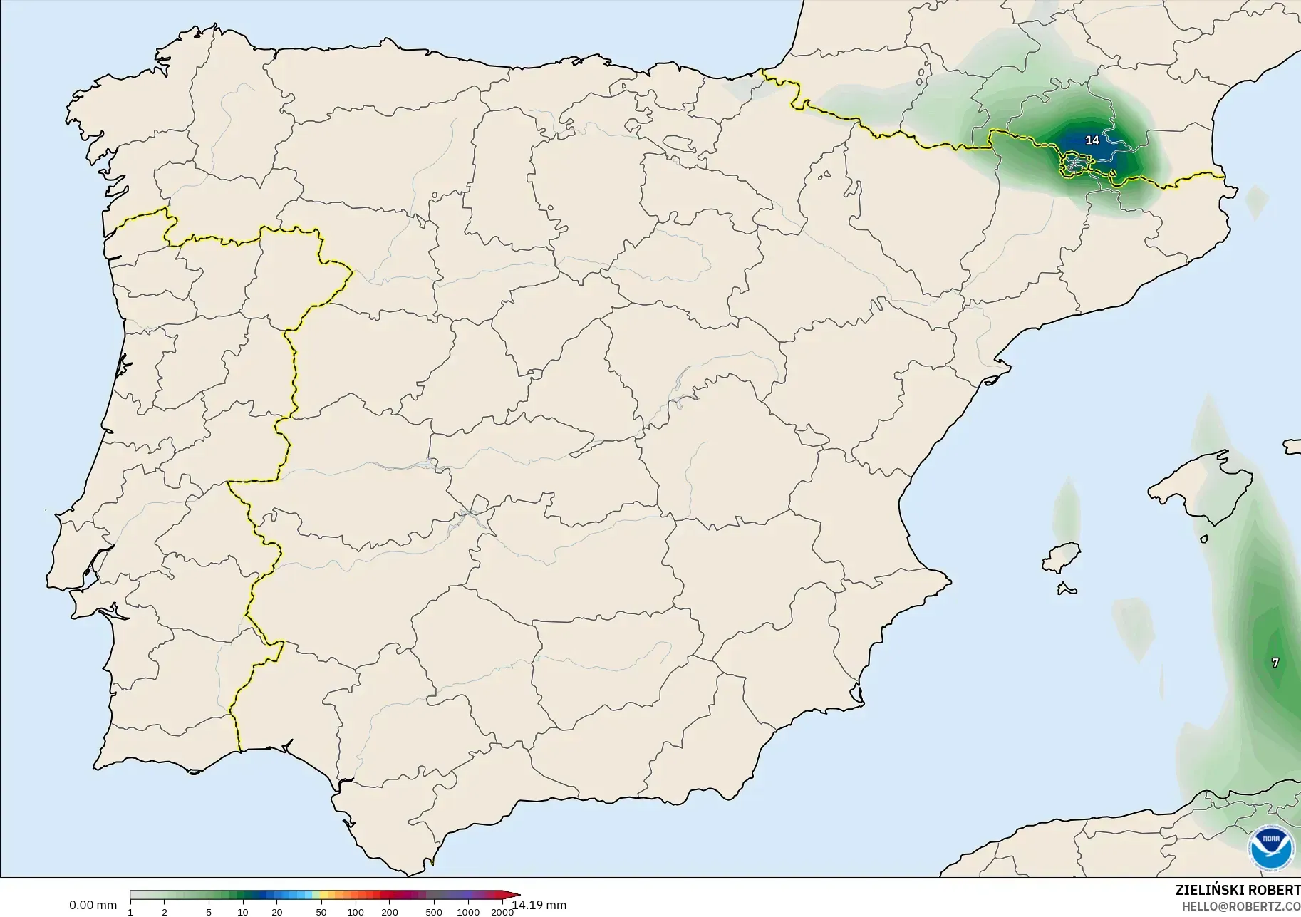 GFS modelo - España, Acumulación de precipitación
