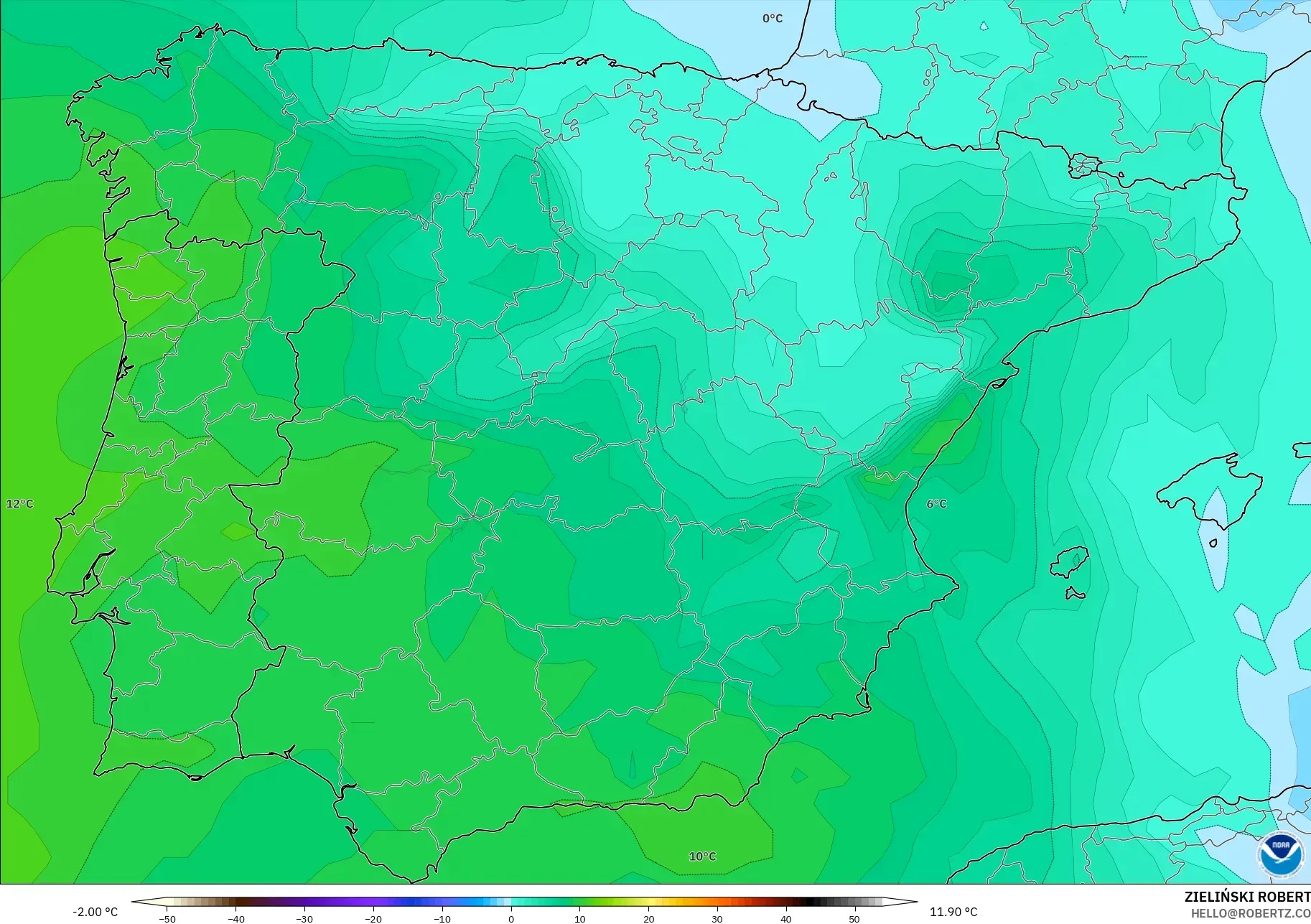 GFS modelo - España, Temperatura a 850 hPa