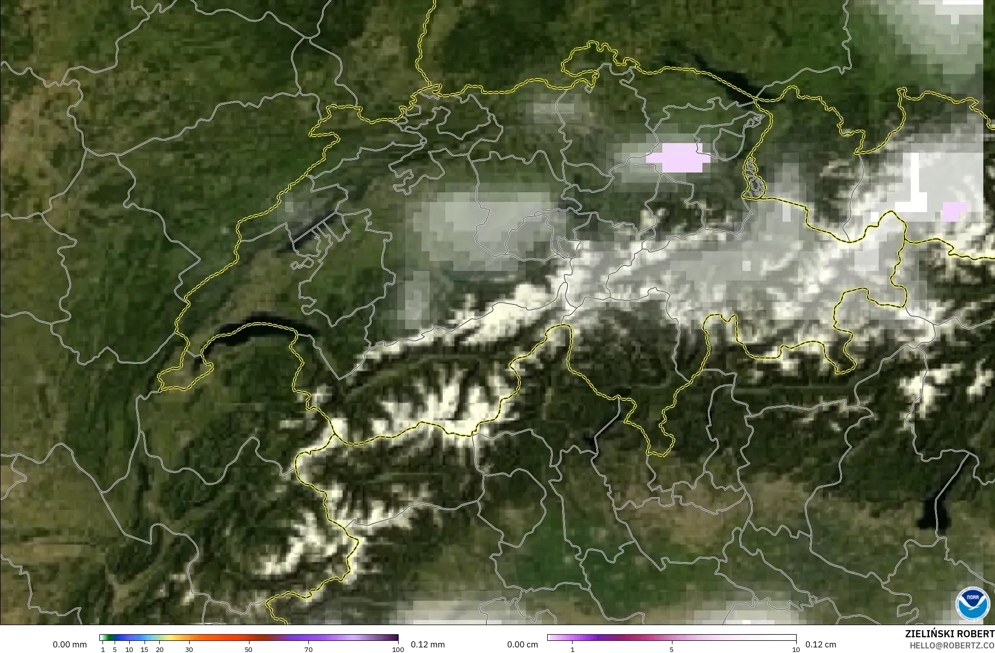 GFS modelo - Suiza, Precipitación, nubes y presión