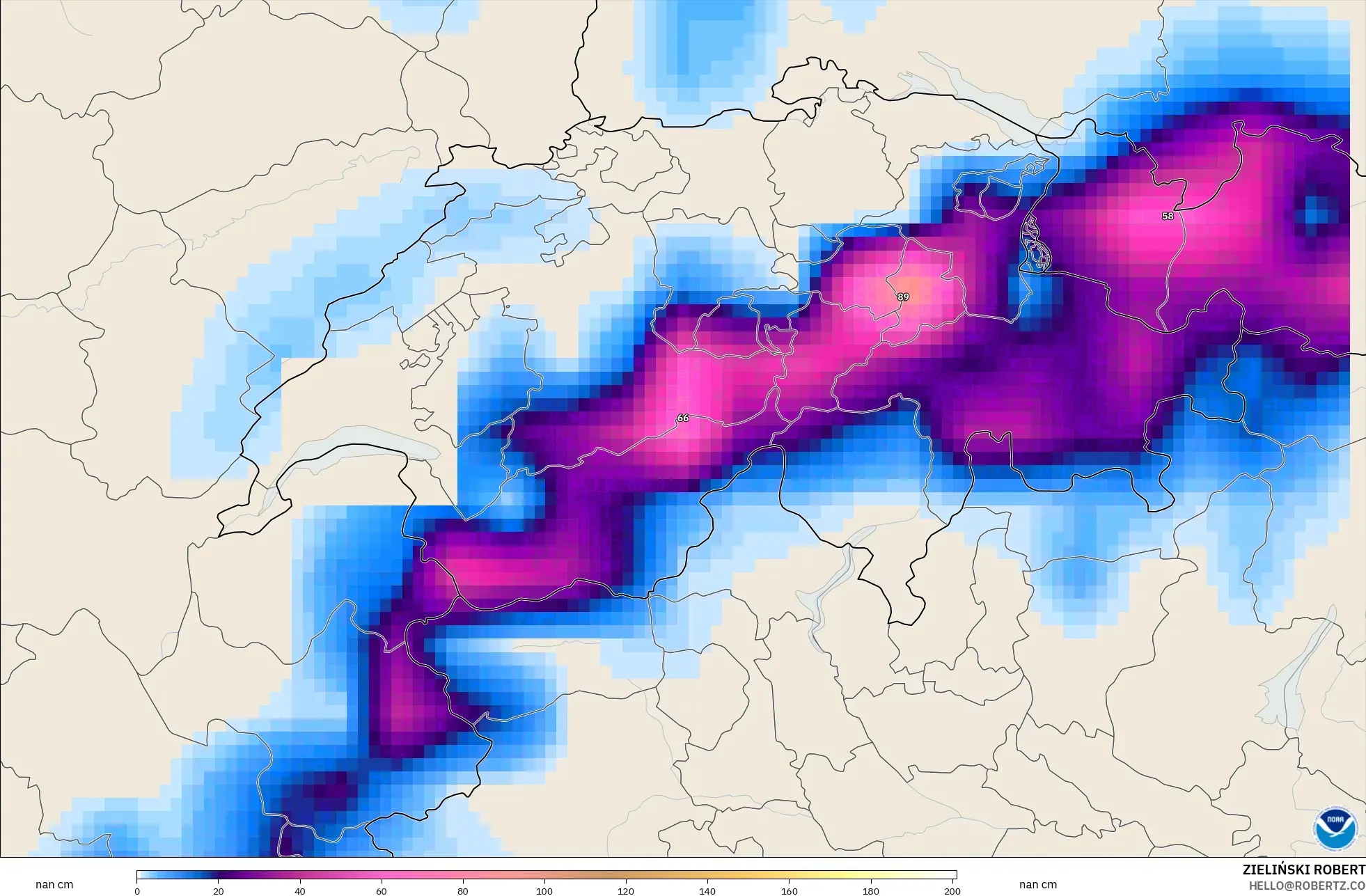 GFS modelo - Suiza, Profundidad de nieve