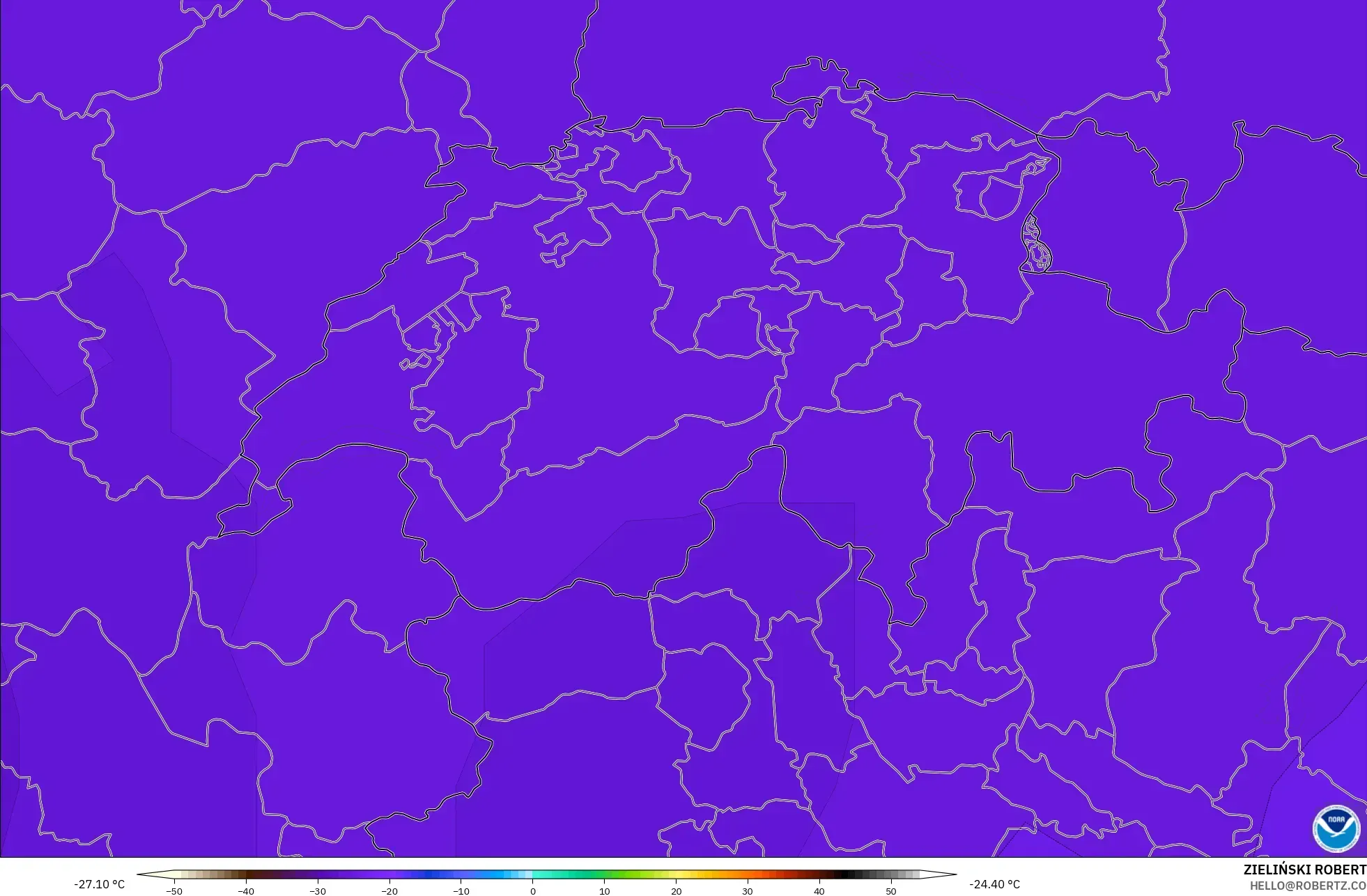 GFS modelo - Suiza, Temperatura a 500 hPa