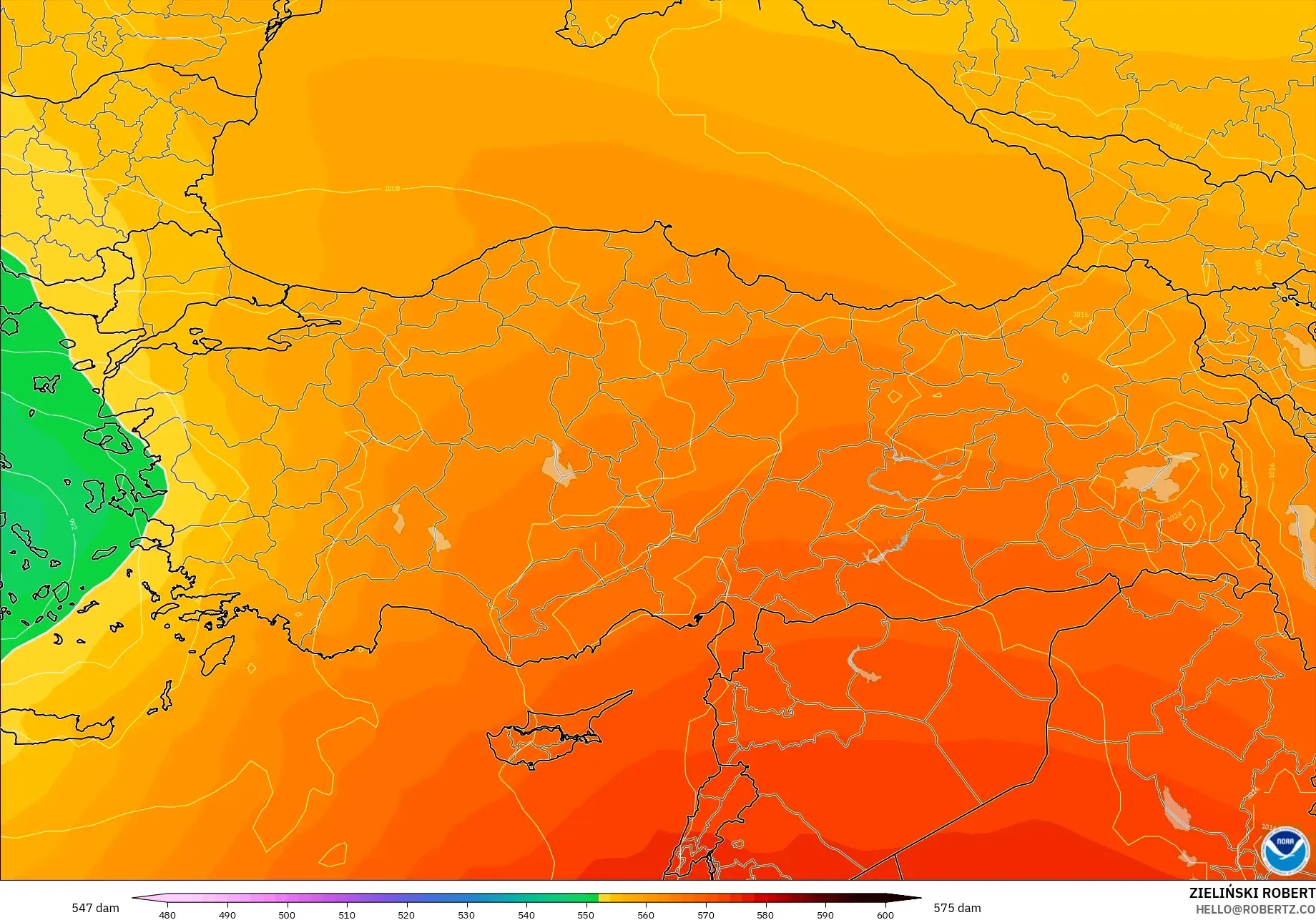 GFS modelo - Turquía, Altura geopotencial a 500 hPa