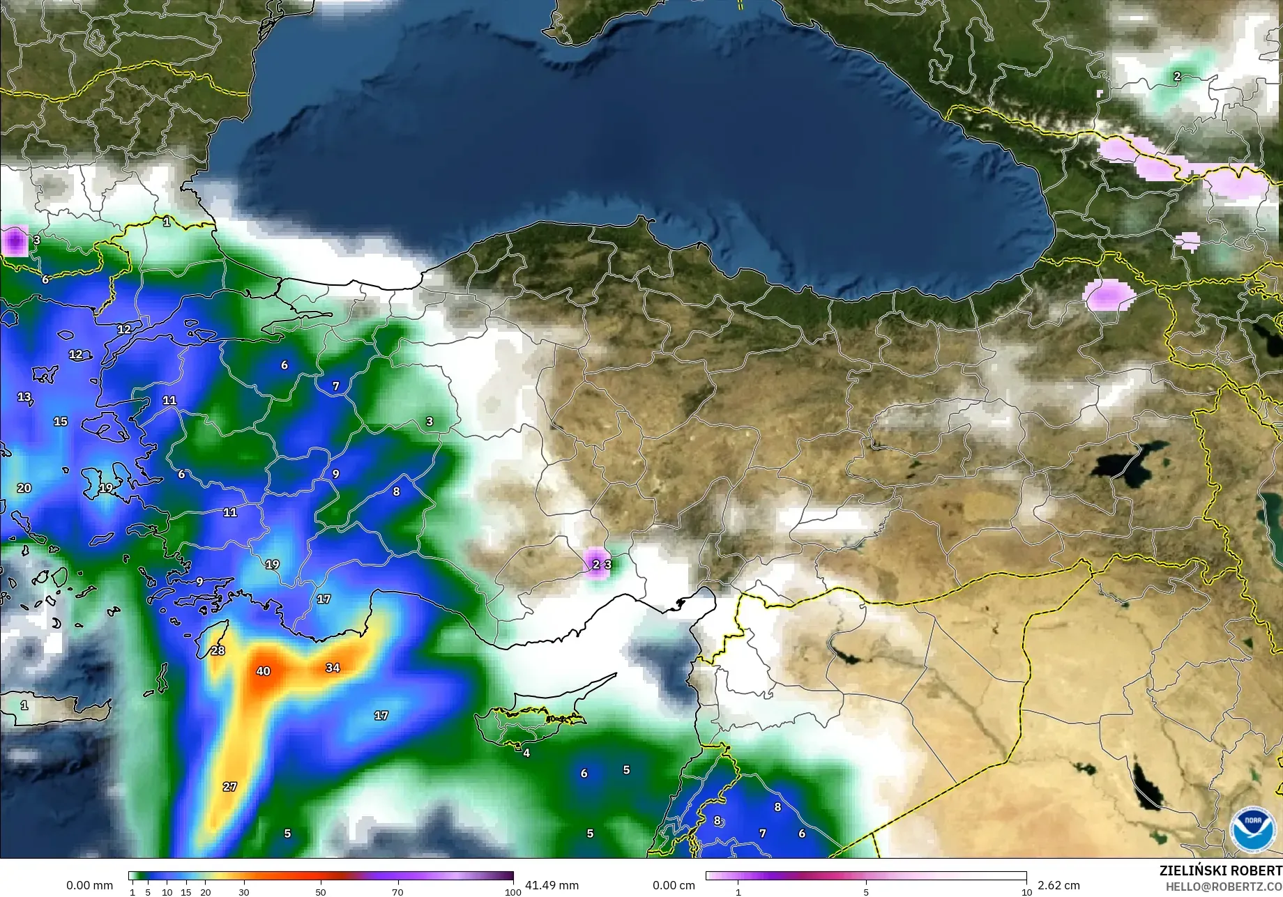 GFS modelo - Turquía, Precipitación, nubes y presión