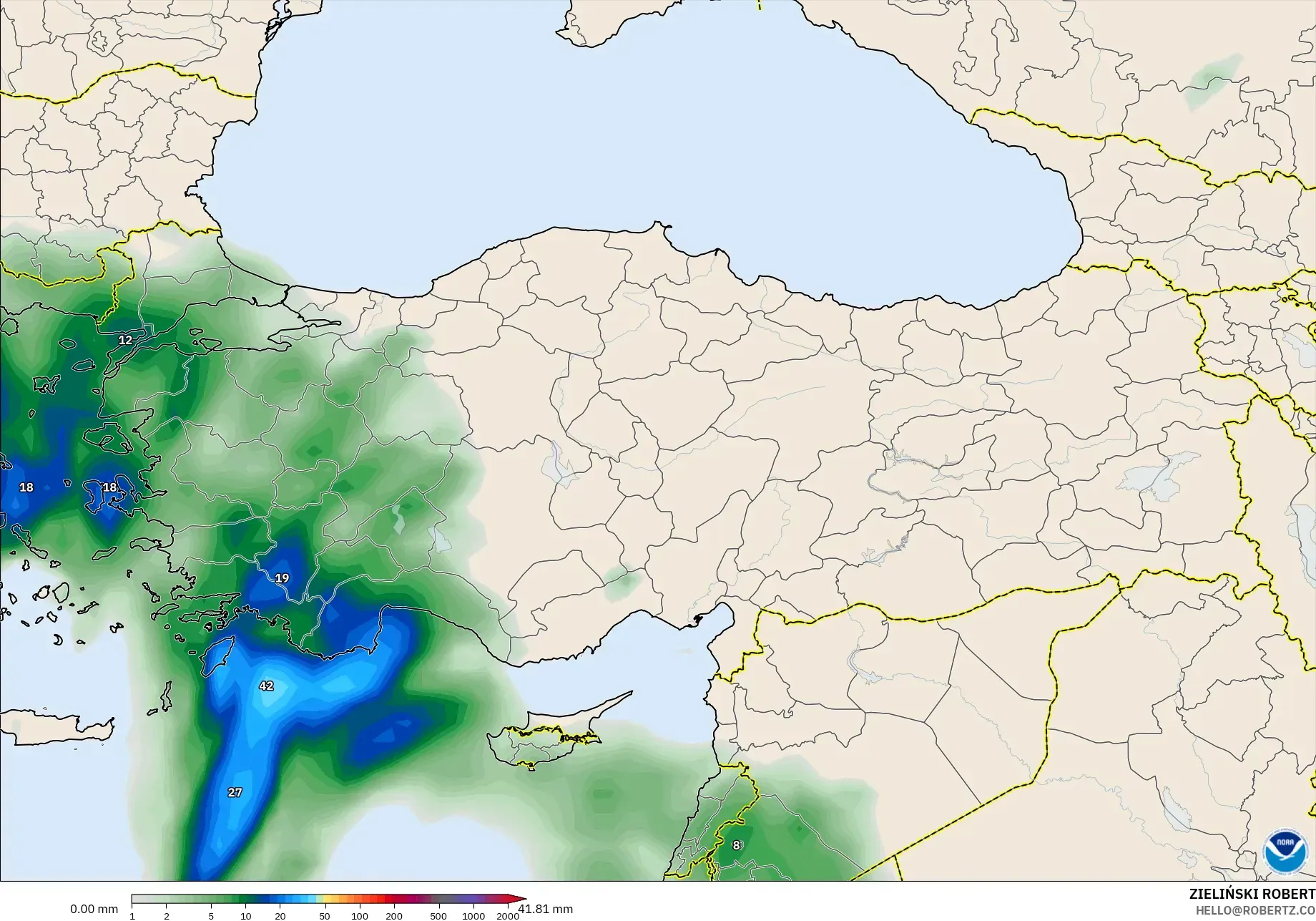 GFS modelo - Turquía, Acumulación de precipitación