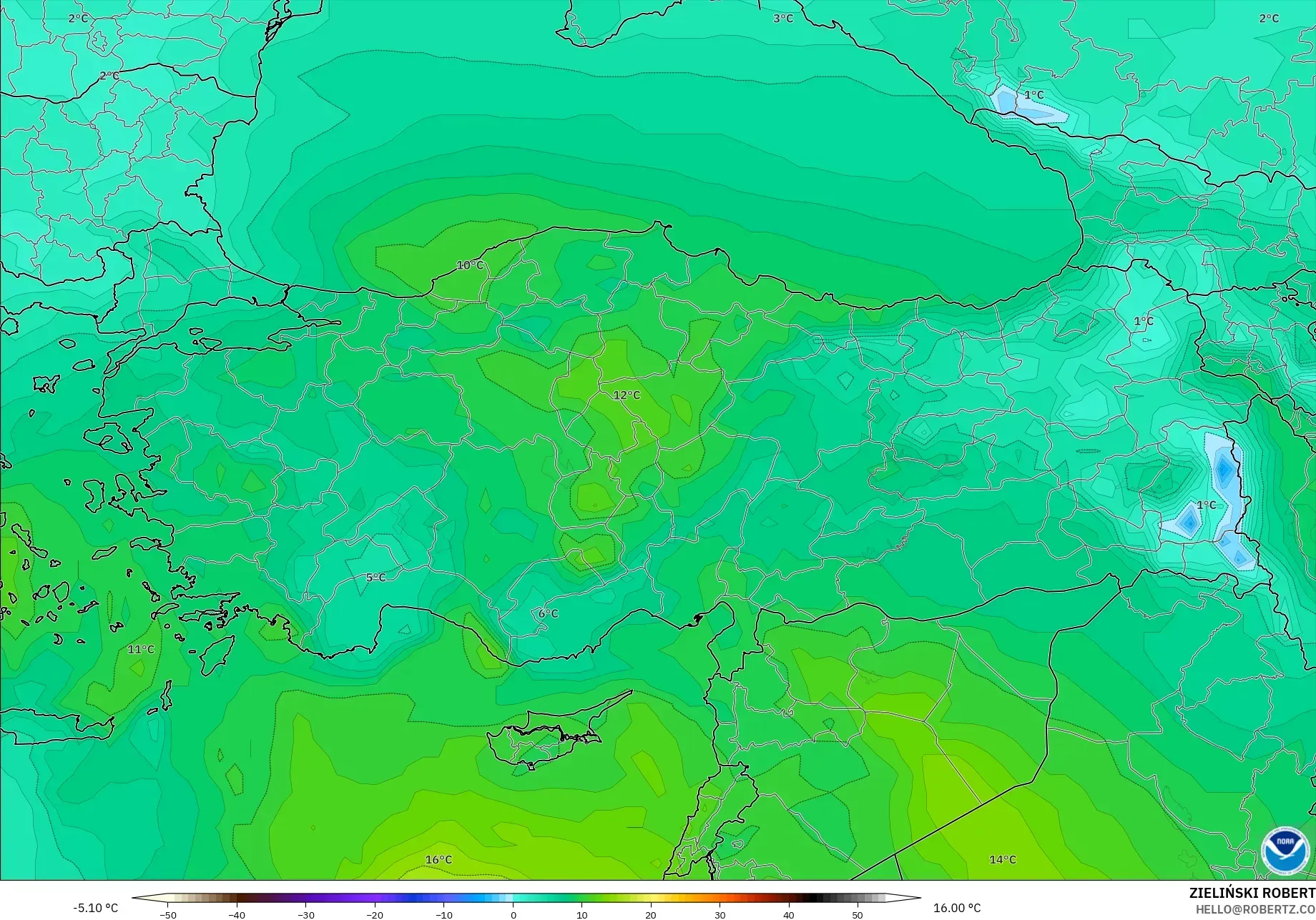 GFS modelo - Turquía, Temperatura a 850 hPa