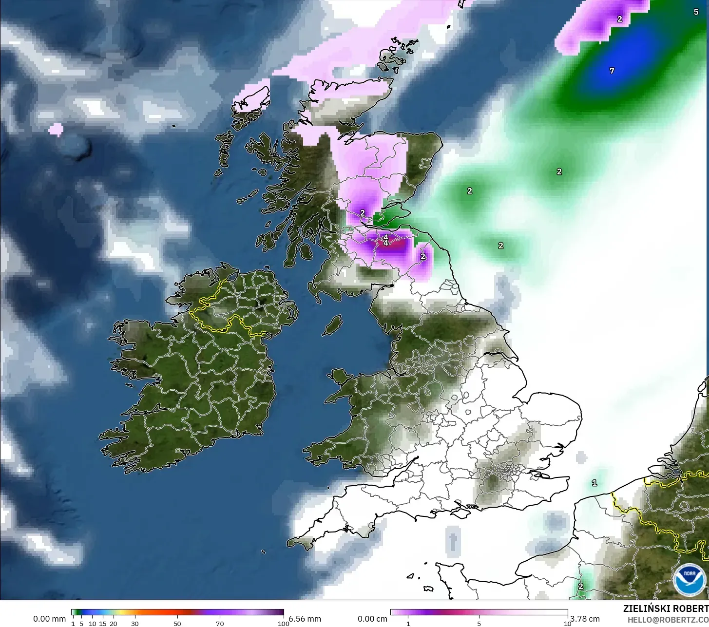 GFS modelo - Reino Unido, Precipitación, nubes y presión