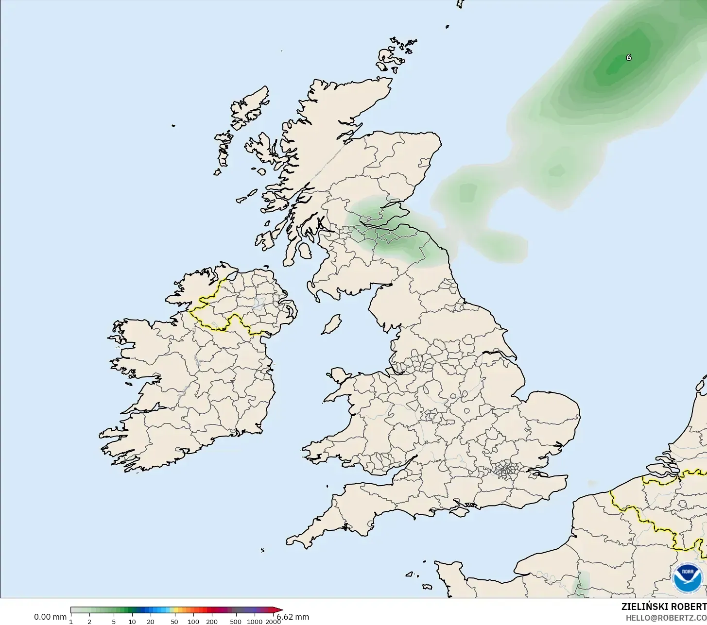 GFS modelo - Reino Unido, Acumulación de precipitación