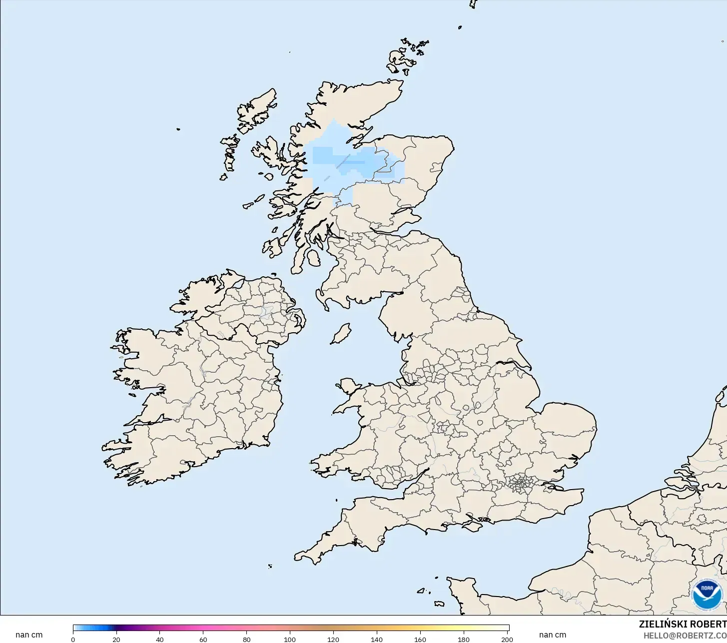 GFS modelo - Reino Unido, Profundidad de nieve