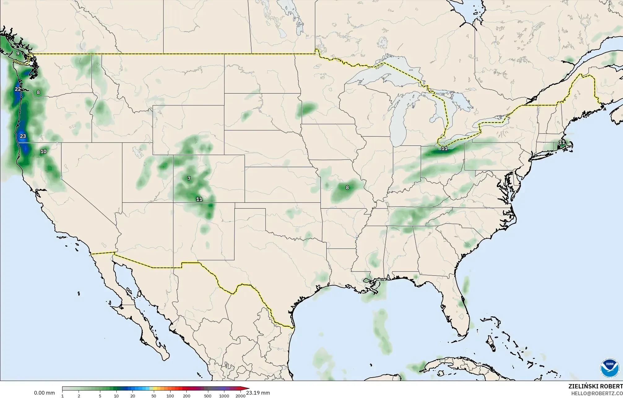 GFS modelo - Estados Unidos, Acumulación de precipitación