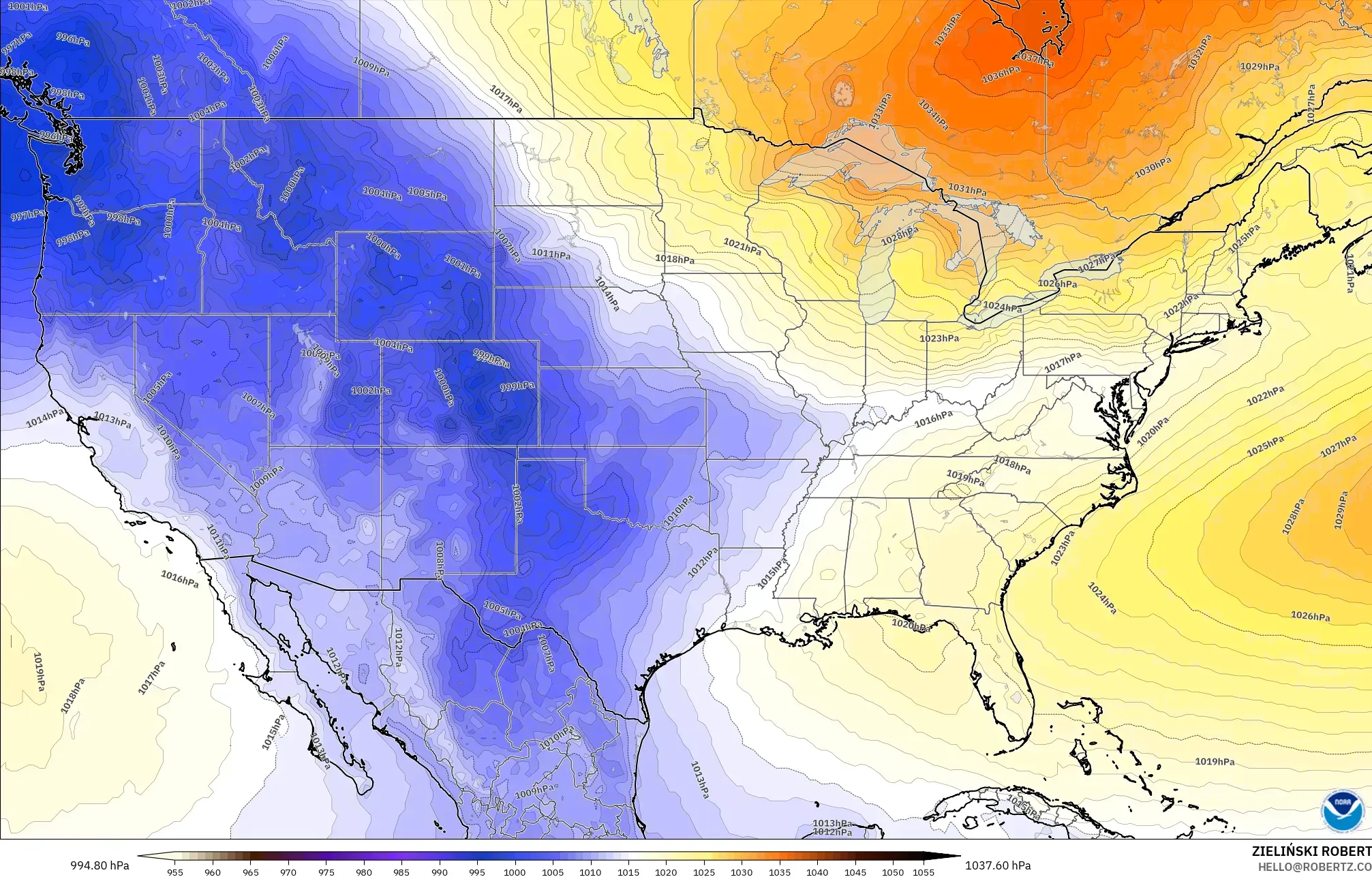 GFS modelo - Estados Unidos, Presión