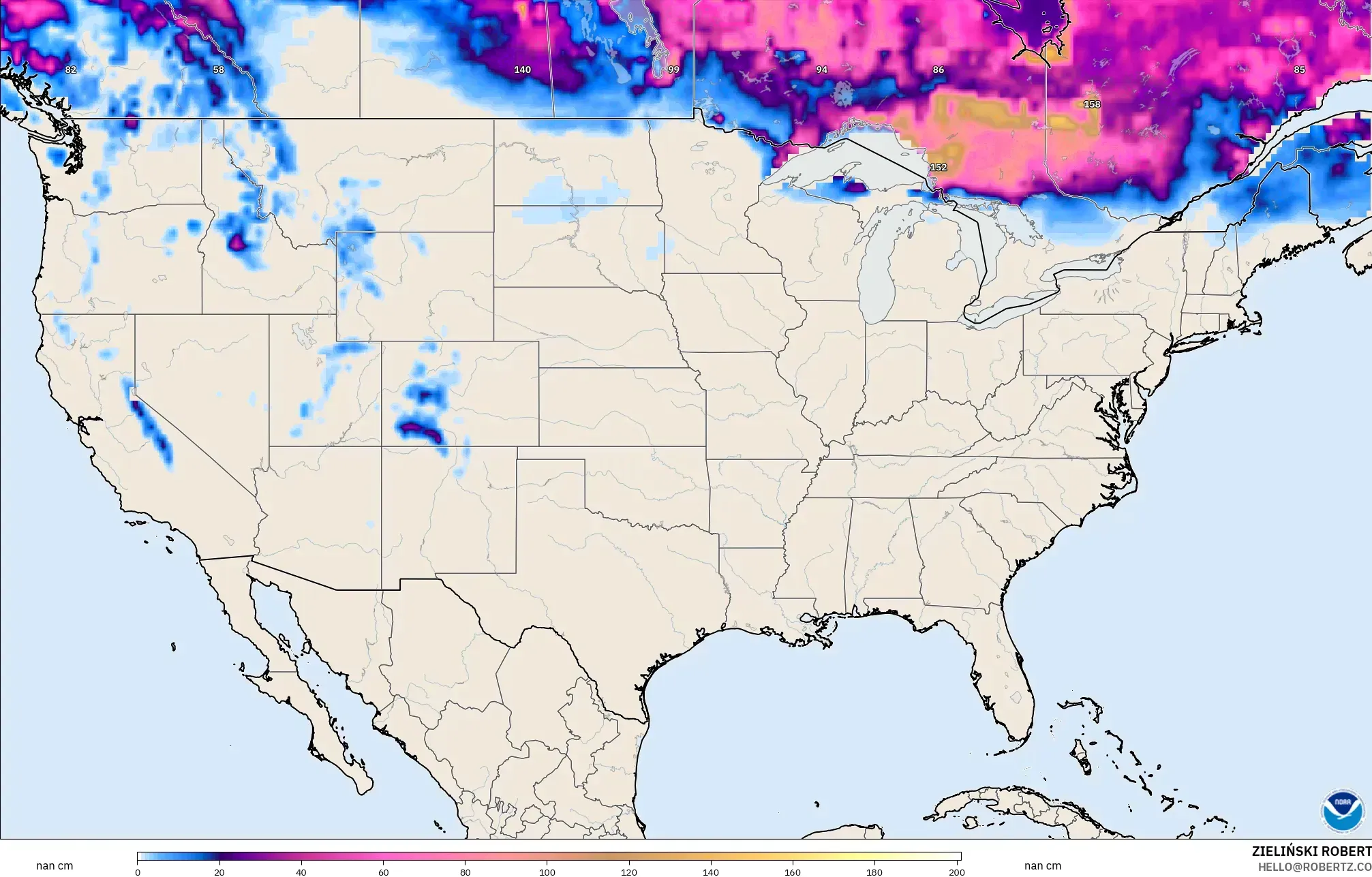 GFS modelo - Estados Unidos, Profundidad de nieve