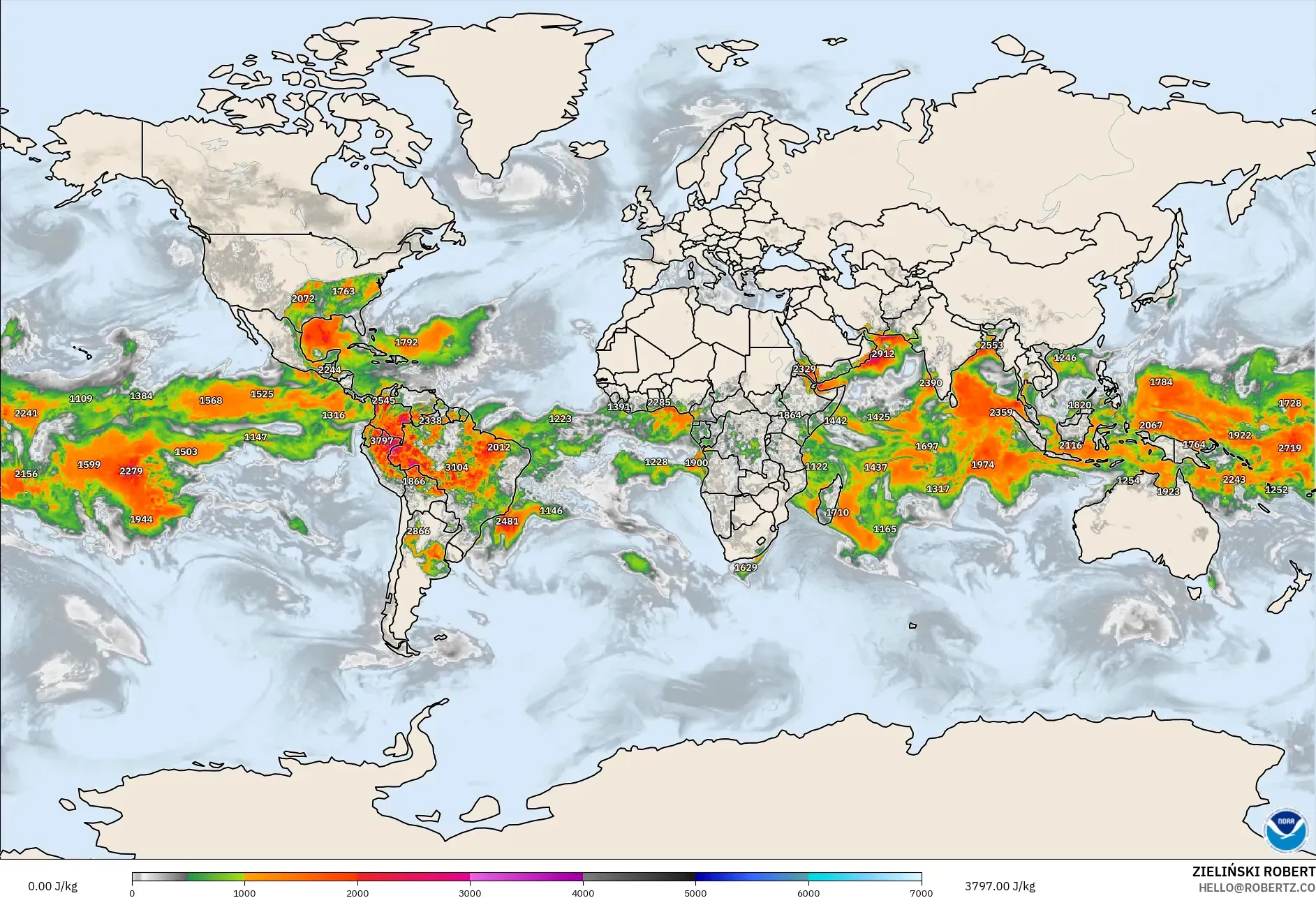GFS modelo - Mundo, CAPE