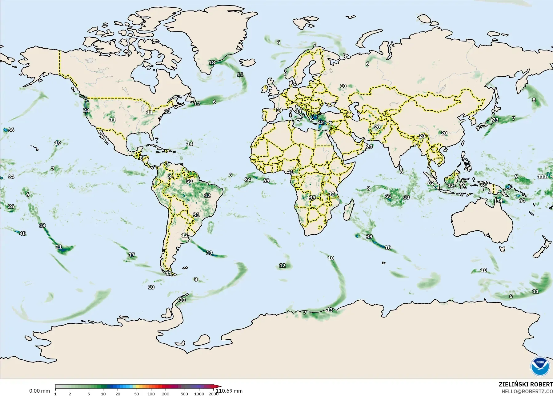 GFS modelo - Mundo, Acumulación de precipitación