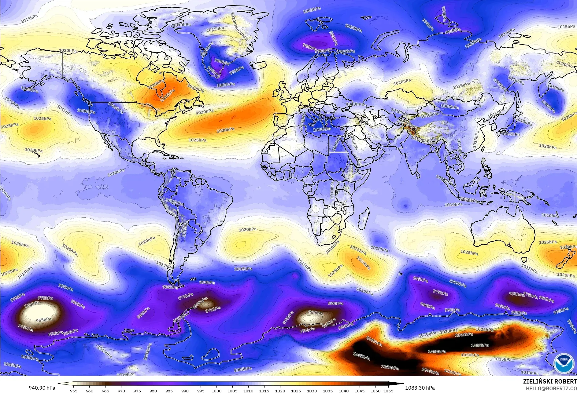 GFS modelo - Mundo, Presión