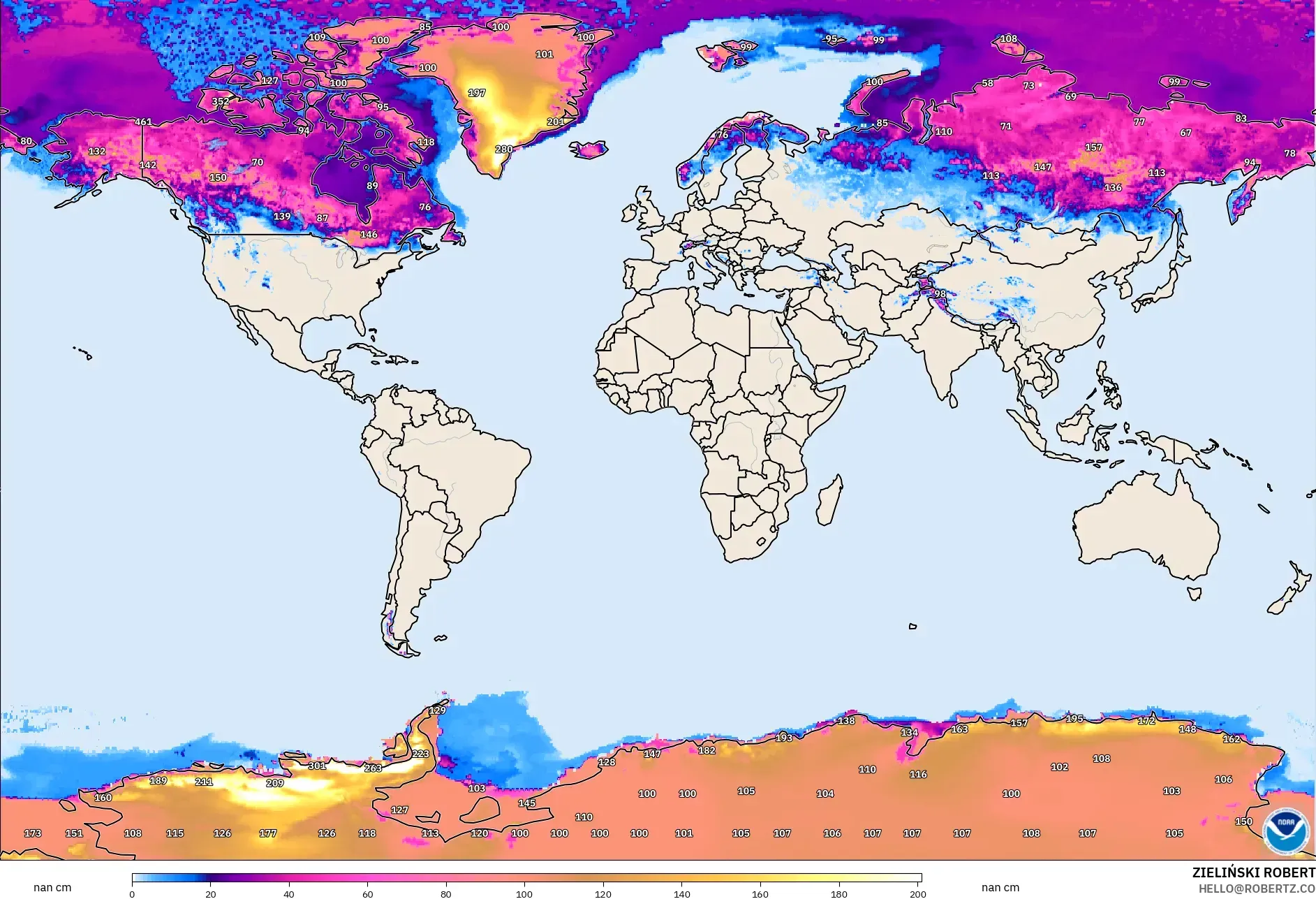 GFS modelo - Mundo, Profundidad de nieve