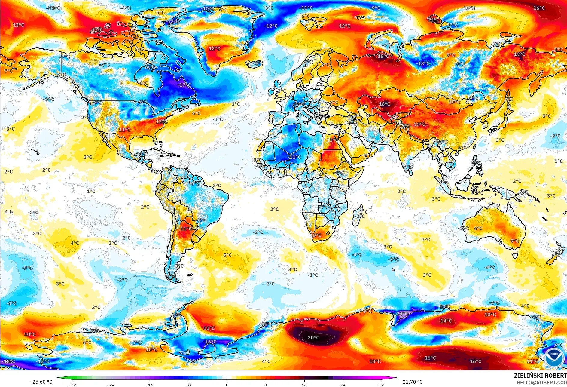 GFS modelo - Mundo, Anomalía de temperatura a 2 m