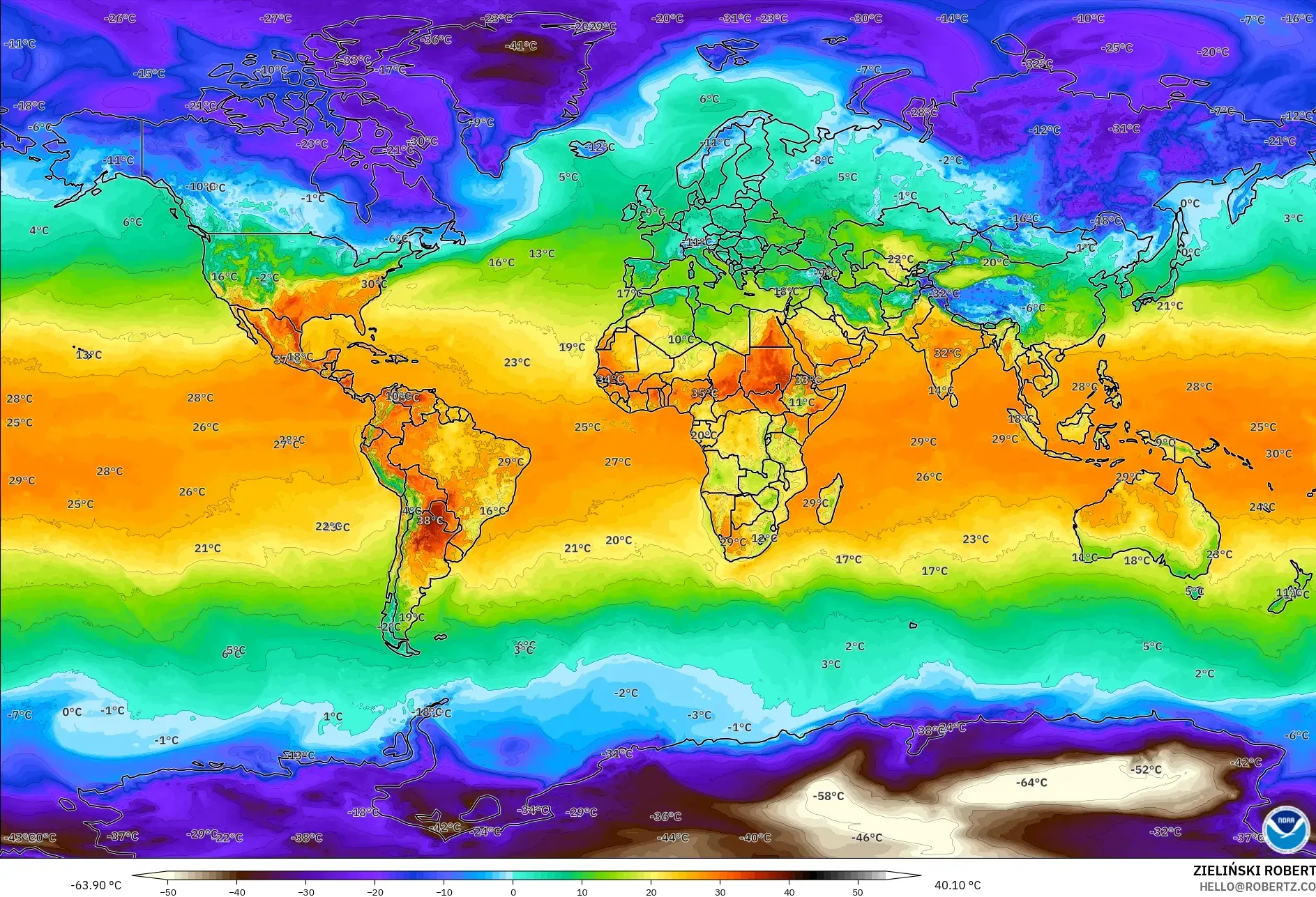 GFS modelo - Mundo, Temperatura a 2 m