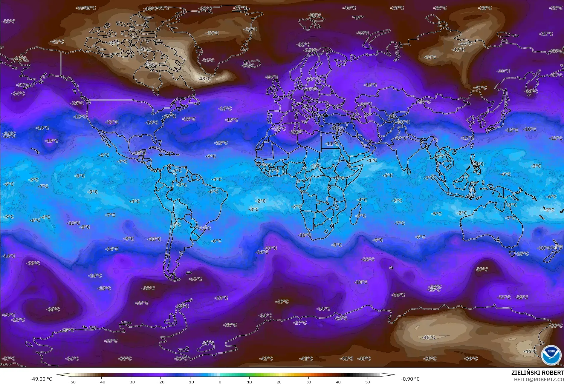 GFS modelo - Mundo, Temperatura a 500 hPa