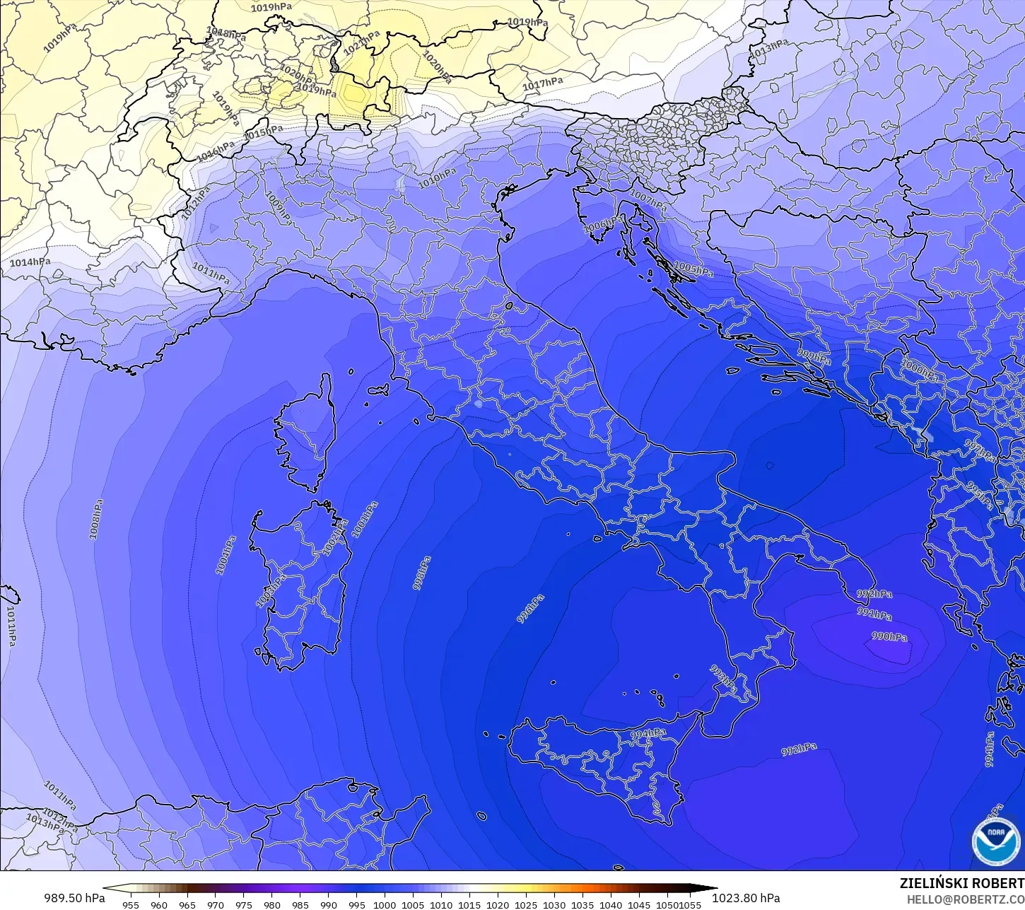 GFS modelo - Italia, Presión
