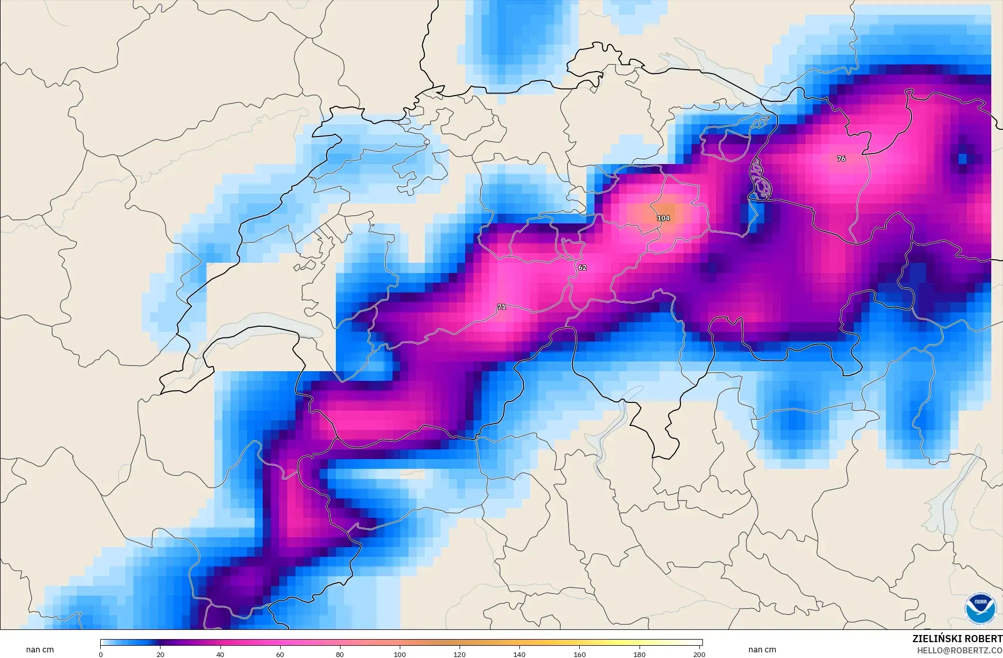 GFS modelo - Suiza, Profundidad de nieve