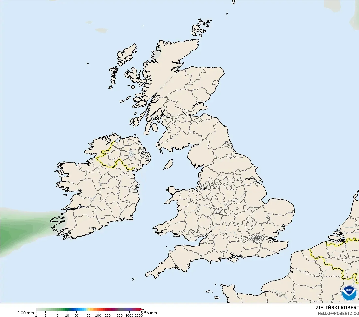 GFS modelo - Reino Unido, Acumulación de precipitación
