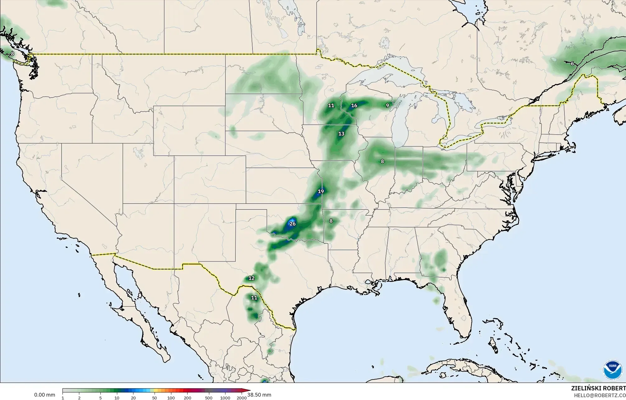 GFS modelo - Estados Unidos, Acumulación de precipitación