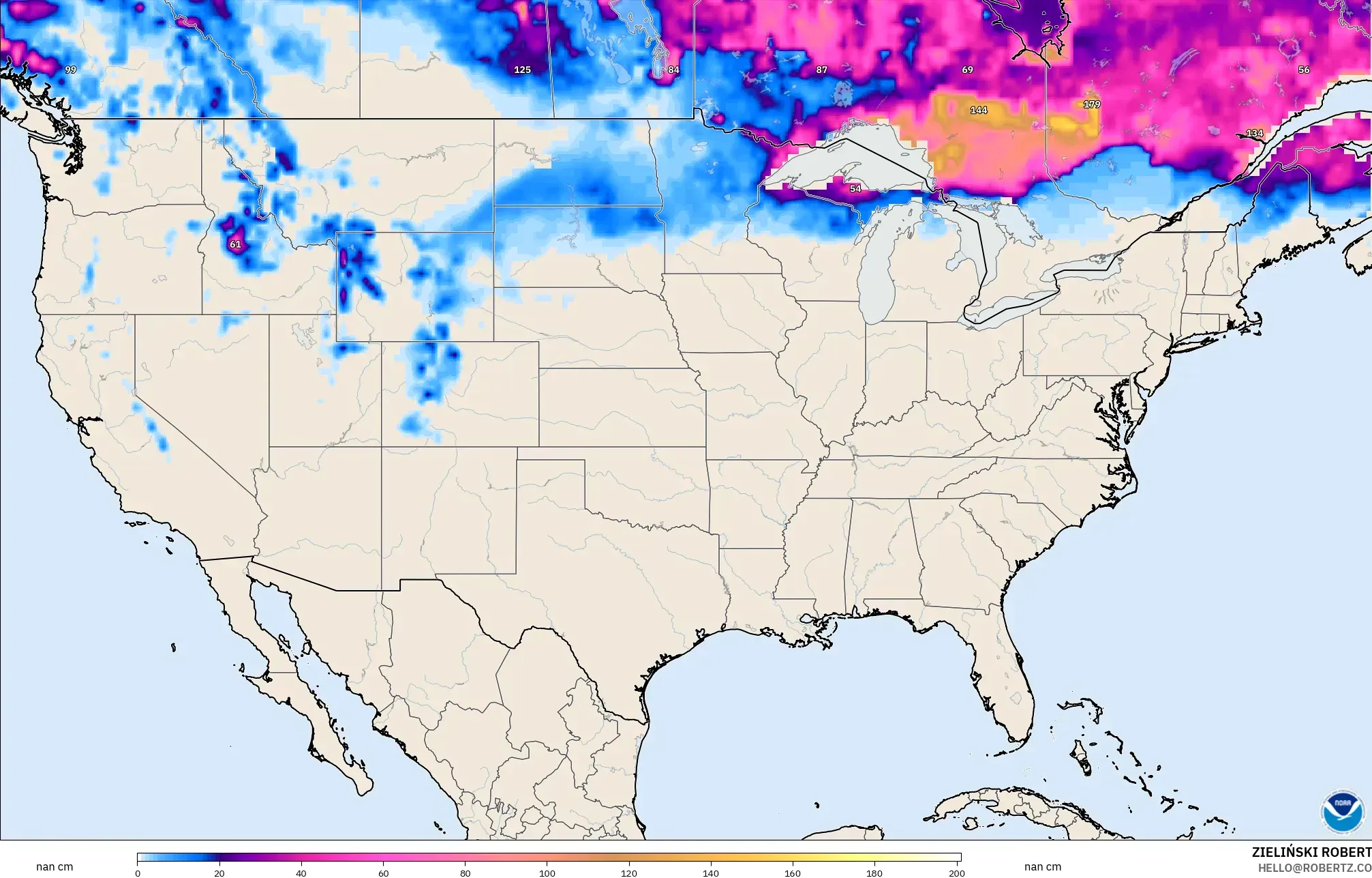 GFS modelo - Estados Unidos, Profundidad de nieve