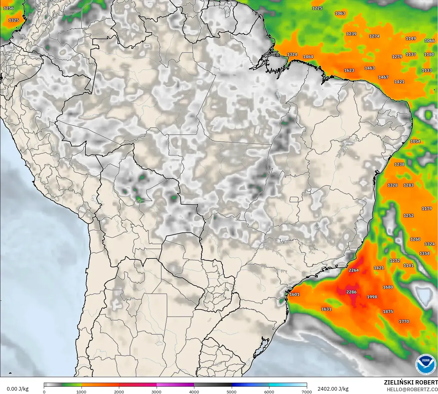 GFS modelo - Brasil, CAPE